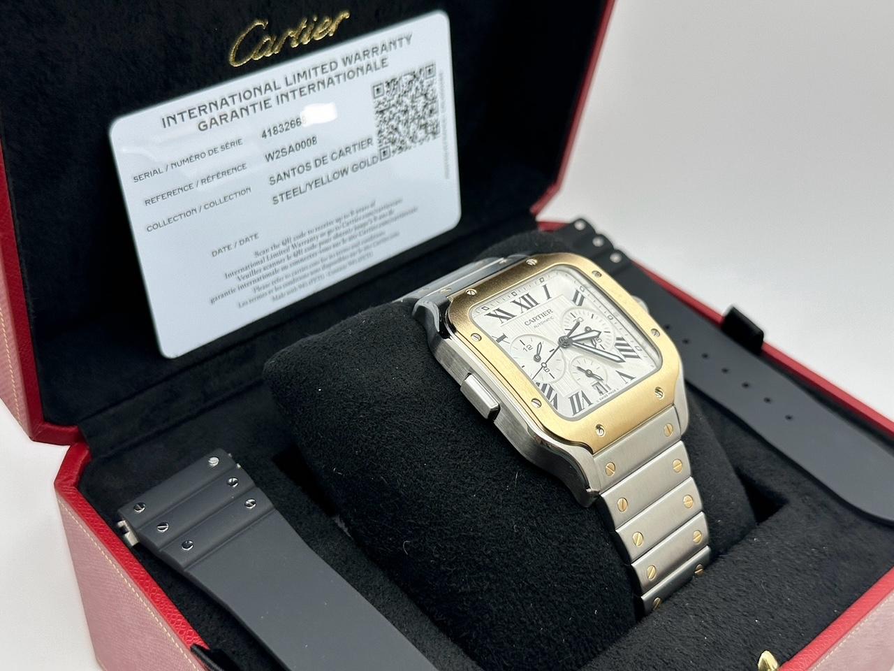 2024 Cartier Santos XL Cronografo W2SA0008 4183 Oro 18 carati Acciaio Box Paper In condizioni ottime in vendita a San Diego, CA