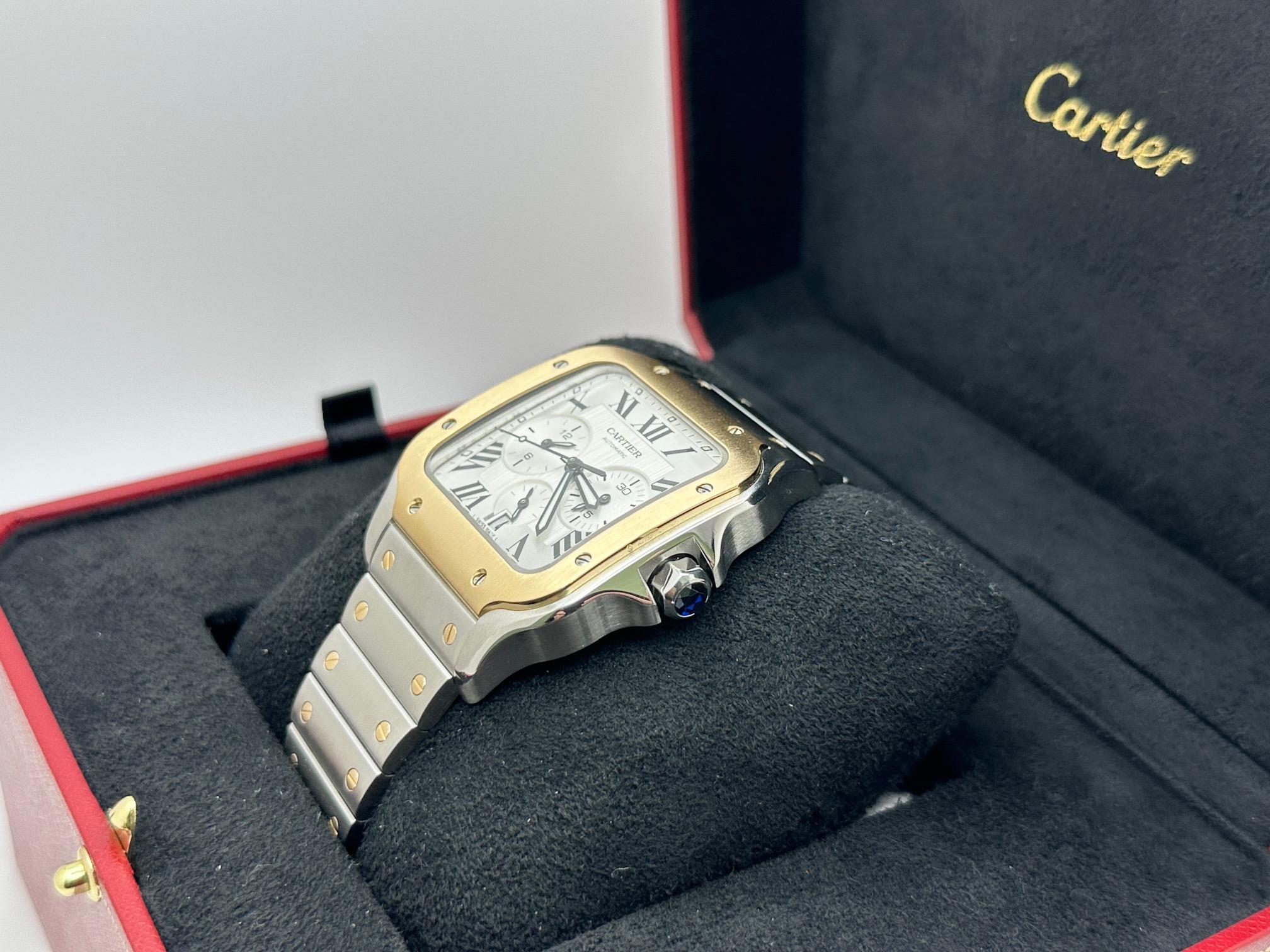 Uomo 2024 Cartier Santos XL Cronografo W2SA0008 4183 Oro 18 carati Acciaio Box Paper in vendita