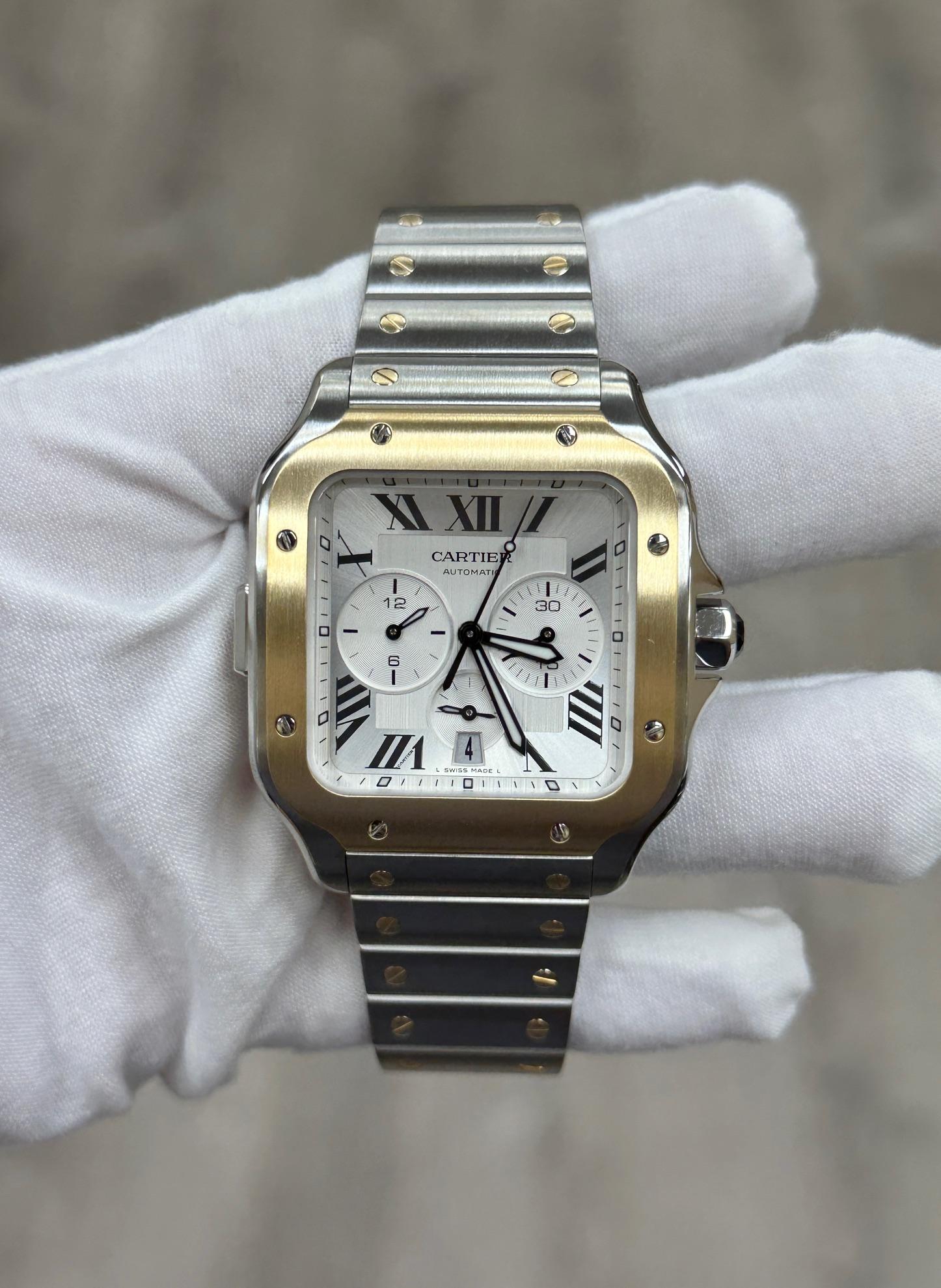 2024 Cartier Santos XL Cronografo W2SA0008 4183 Oro 18 carati Acciaio Box Paper in vendita 3