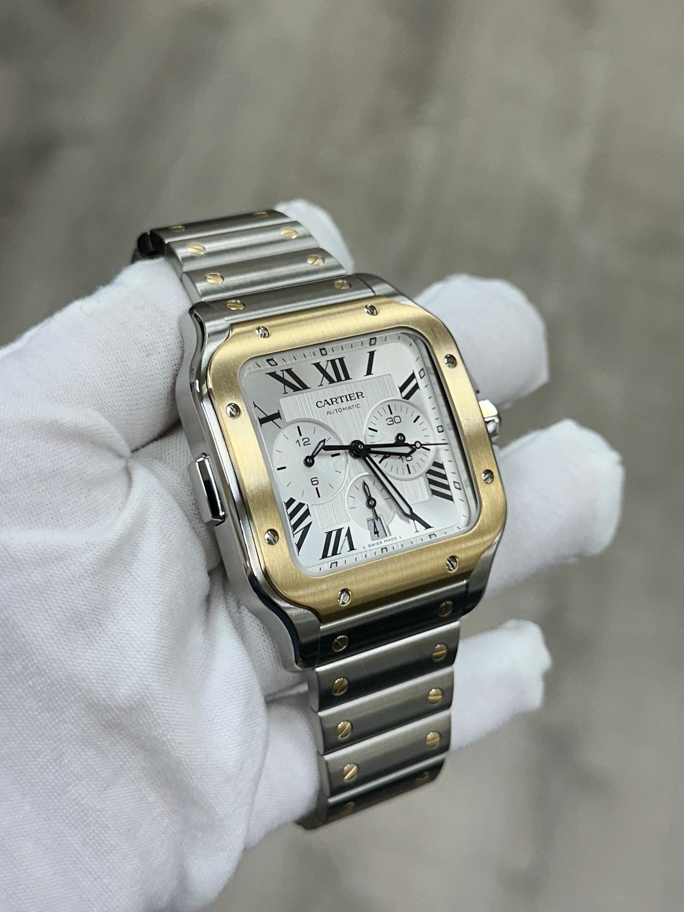 2024 Cartier Santos XL Cronografo W2SA0008 4183 Oro 18 carati Acciaio Box Paper in vendita 5