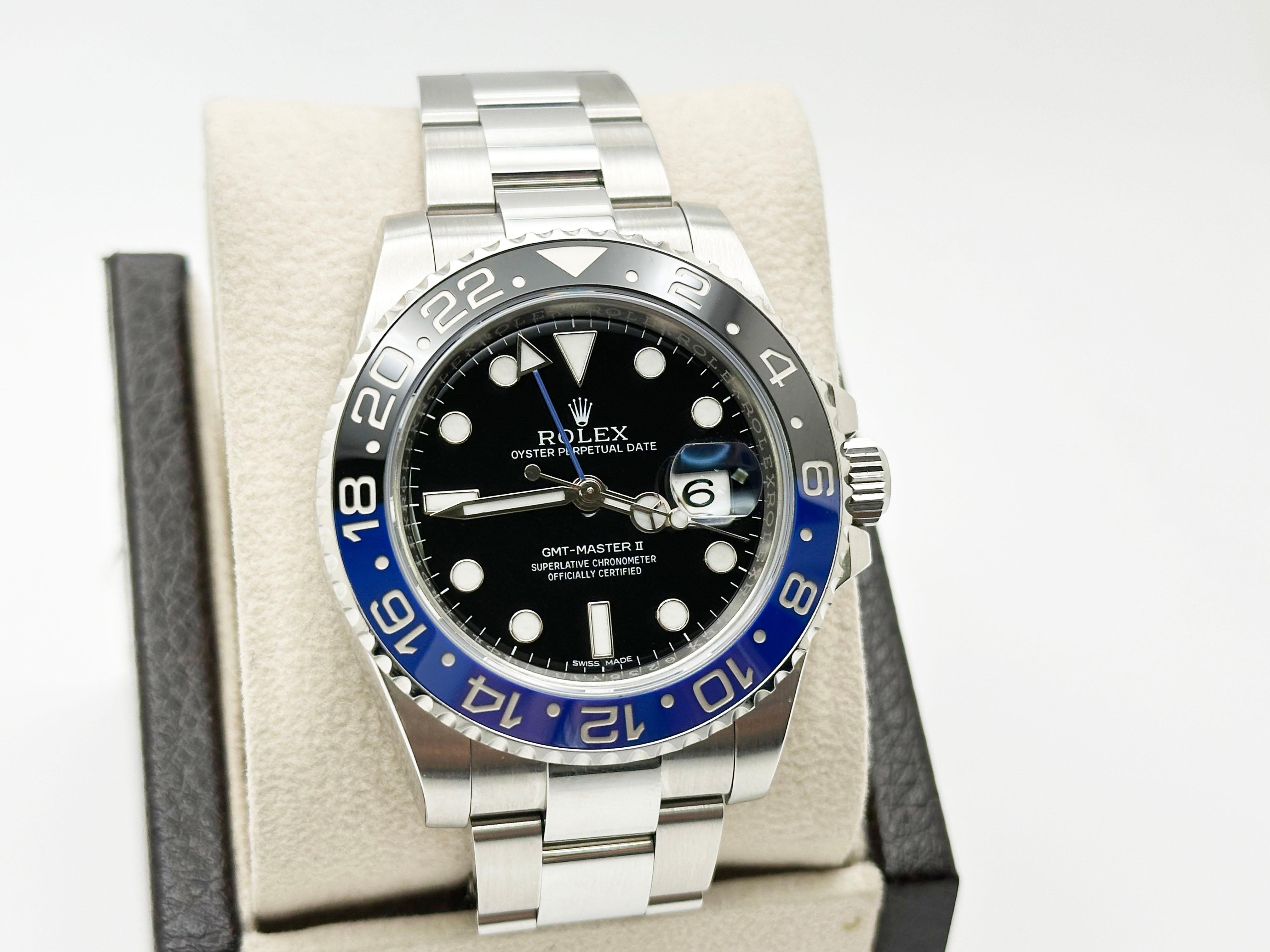 Style Number: 116710BLNR



Serial: 6235Y***

 

Model: Rolex GMT Master II (Batman)

 

Case Material: Stainless Steel 

 

Band: Stainless Steel 

  

Bezel: Black and Blue Ceramic (Batman) 

  

Dial: Black 

 

Face: Sapphire Crystal 

 

Case