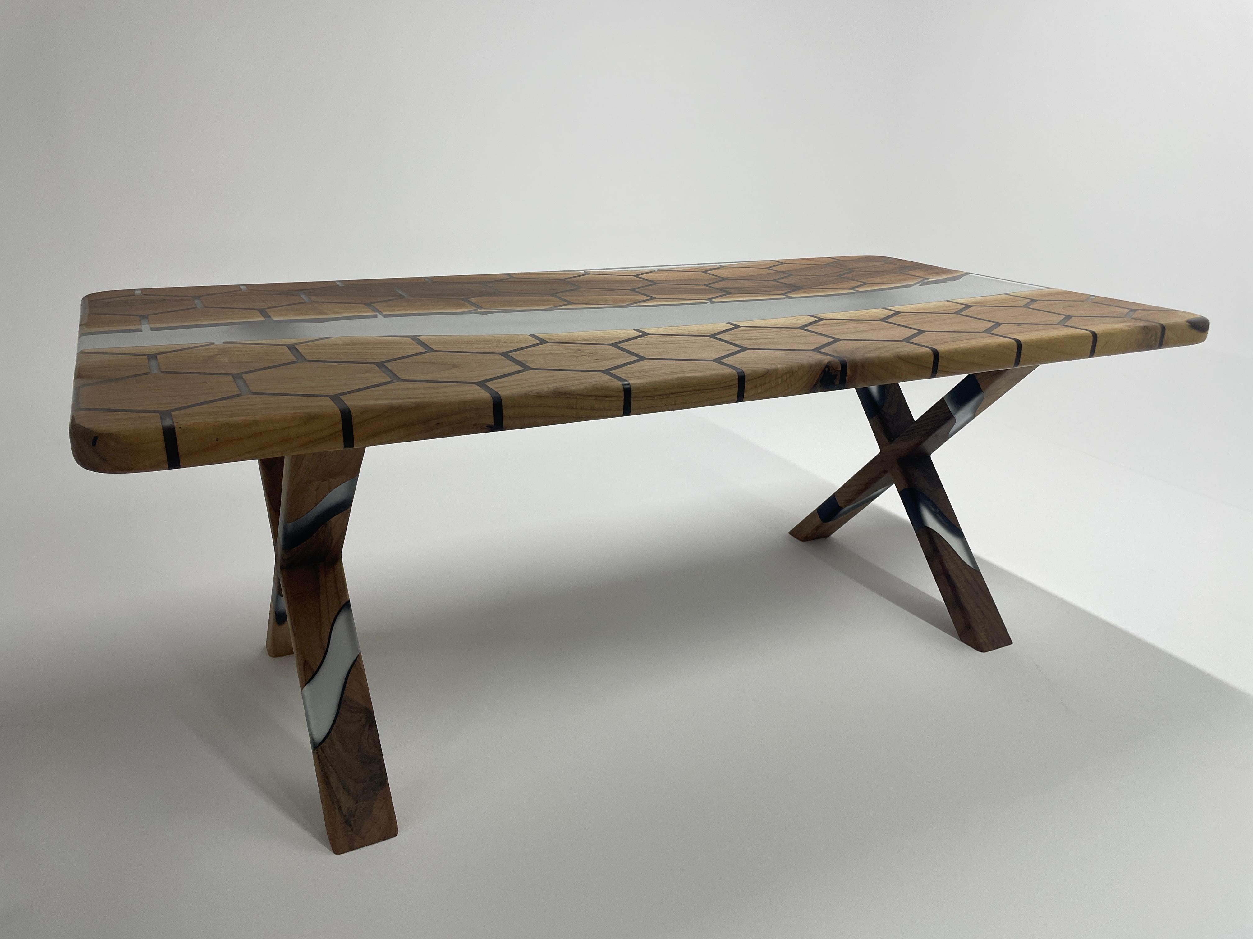 Hand-Crafted 2024 Epoxy Resin Walnut River Table - Custom Luxury High End Furniture For Sale