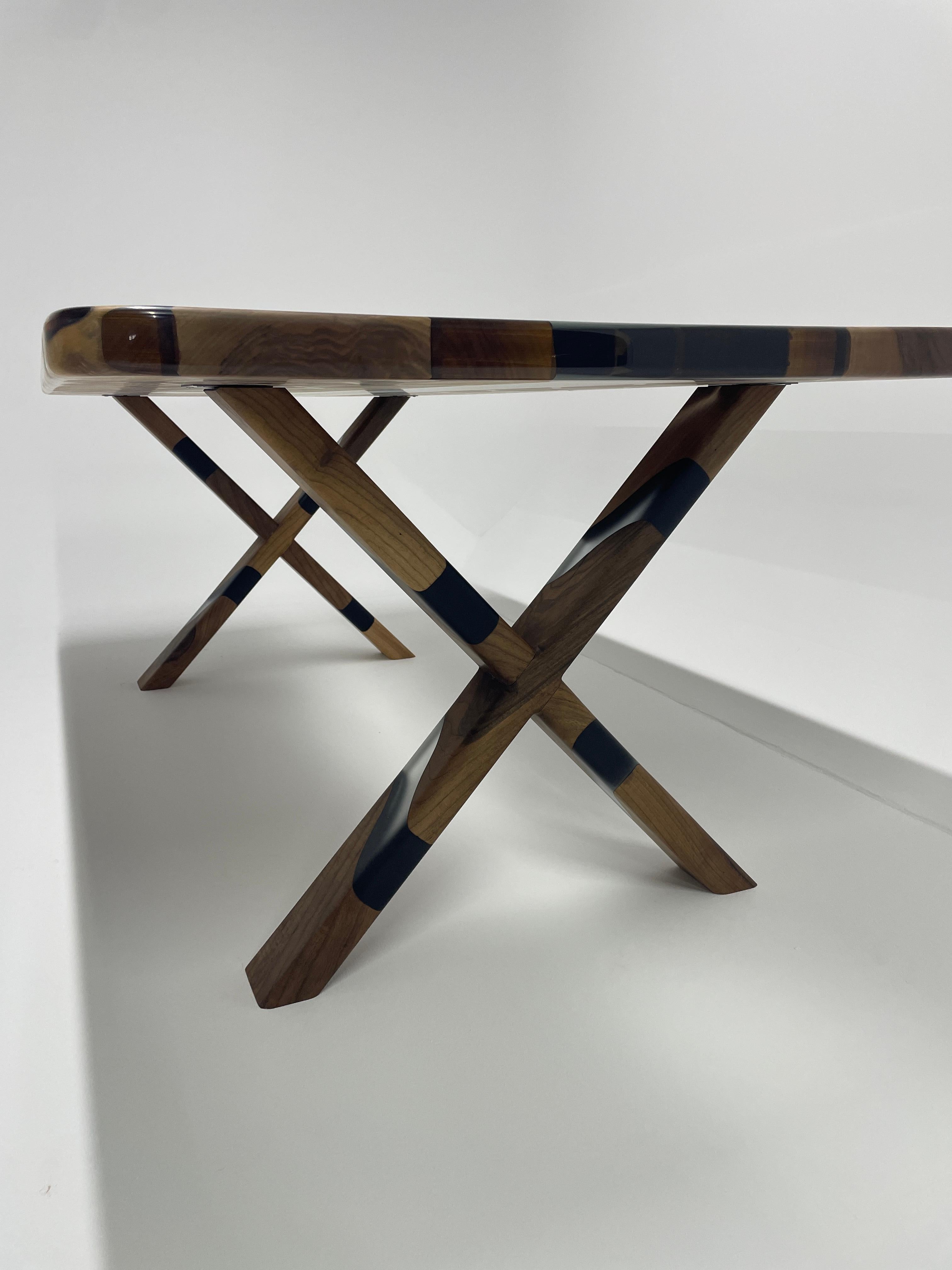 Contemporary 2024 Epoxy Resin Walnut River Table - Custom Luxury High End Furniture For Sale