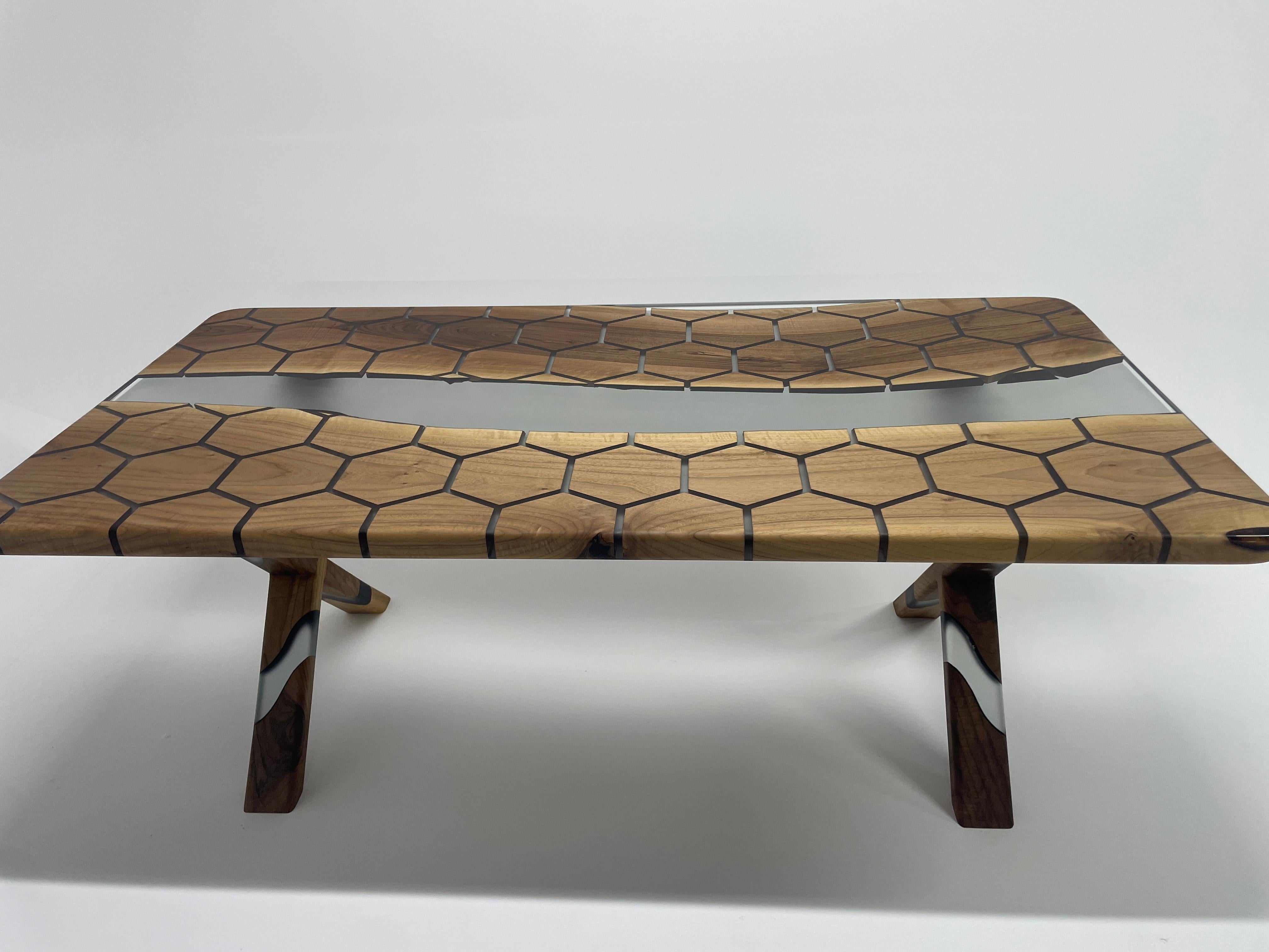 2024 Epoxy Resin Walnut River Table - Custom Luxury High End Furniture For Sale 2