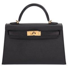 2024 Hermès Black Veau Madame Lizard Touch Mini Kelly II 20 GHW
