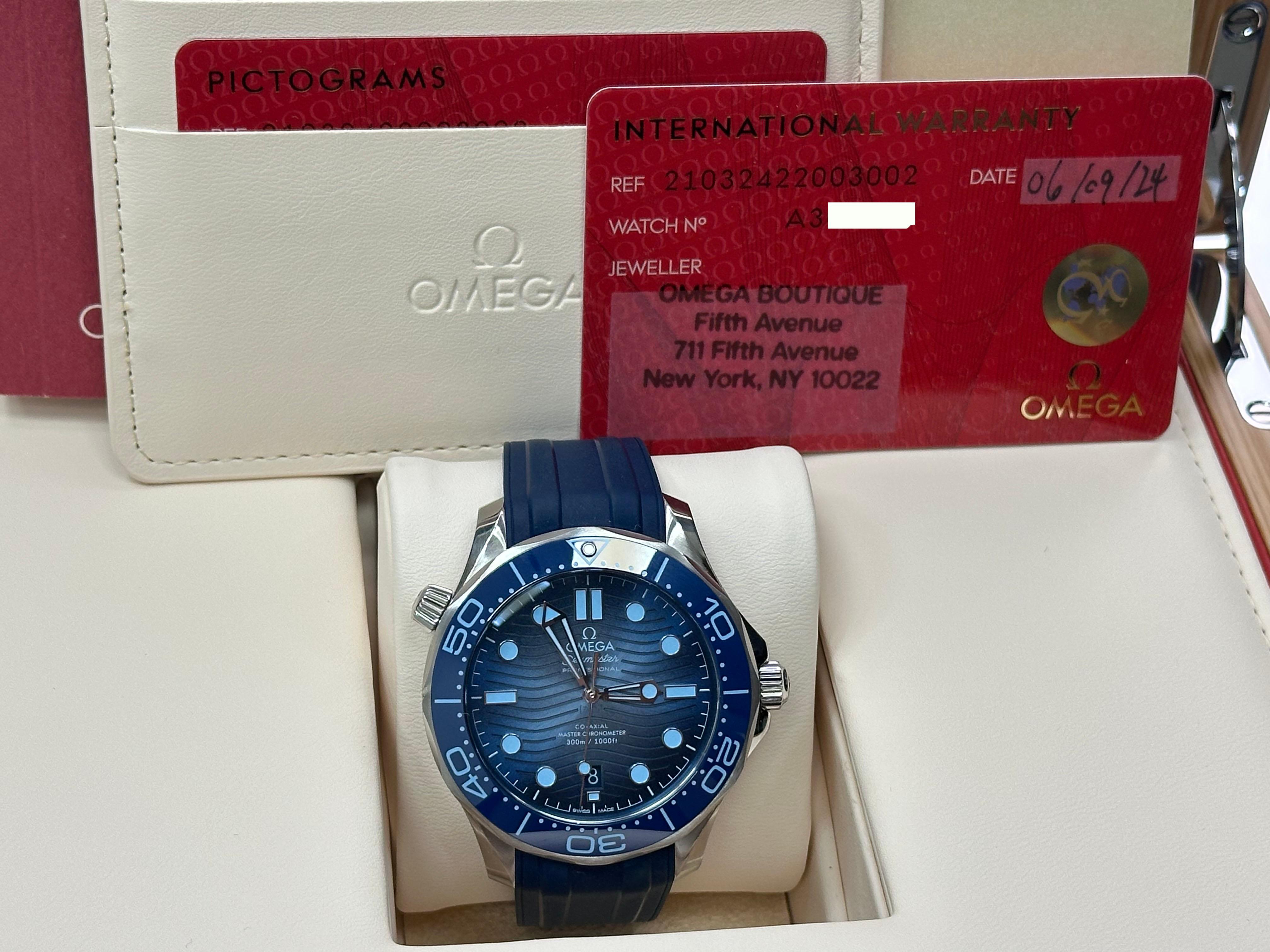 2024 Omega 210.32.42.20.03.002 Seamaster Verano Esfera Azul Caja Inoxidable Papel en venta 4