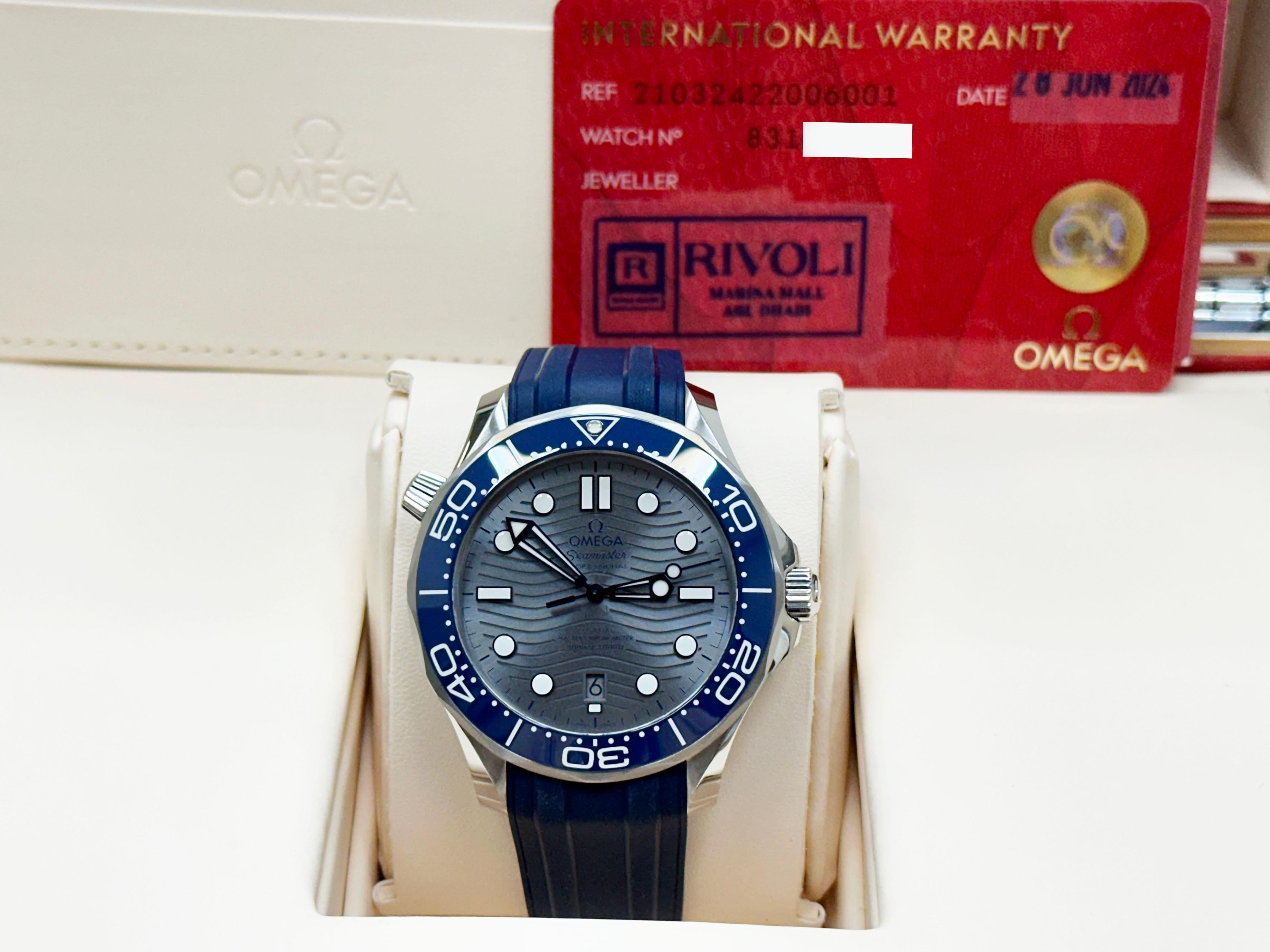 2024 Omega Seamaster Diver 210.32.42.20.06.001 Blaue Lünette Stahl Box Papier im Angebot 6