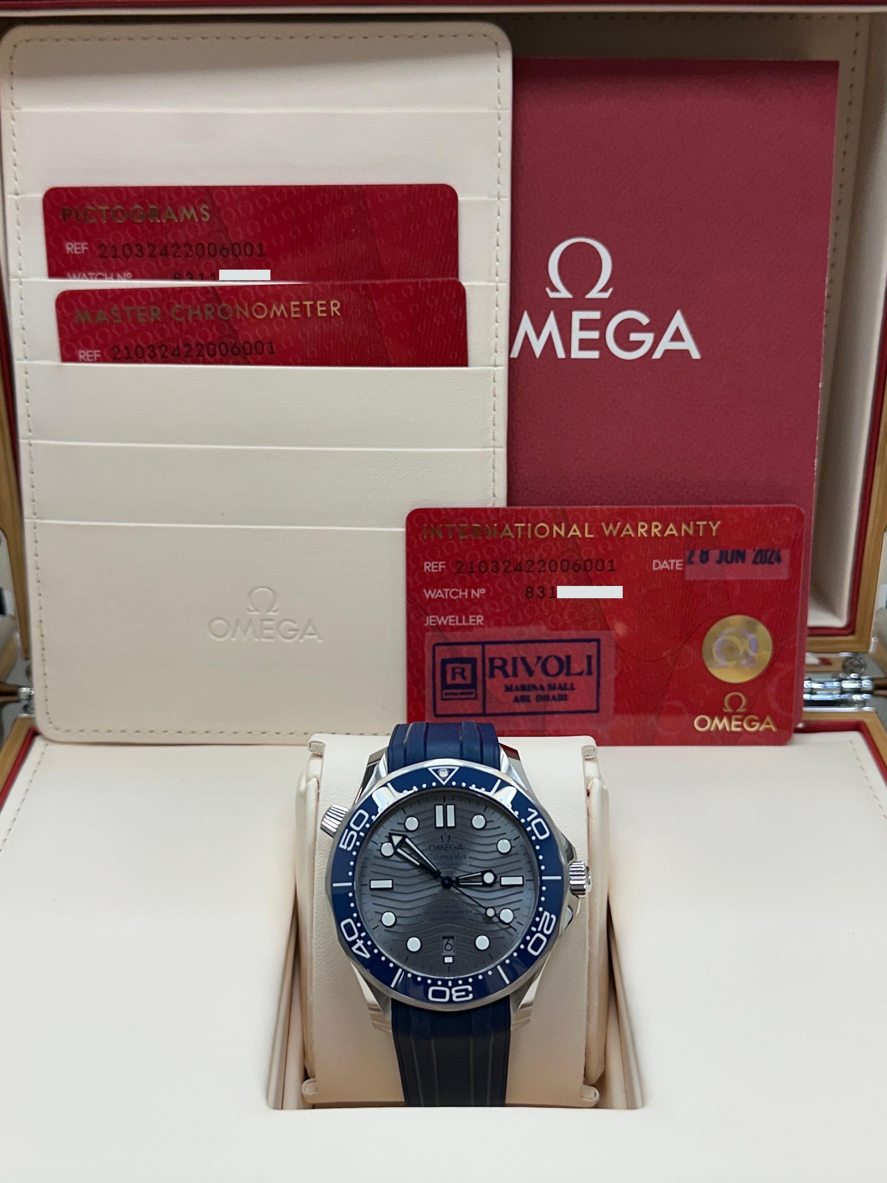2024 Omega Seamaster Diver 210.32.42.20.06.001 Blaue Lünette Stahl Box Papier im Angebot 7