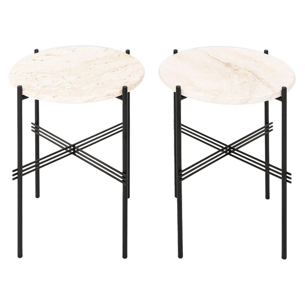 2024 Pair of GamFratesi for GUBI TS Side Tables with Stone and Frame 15"
