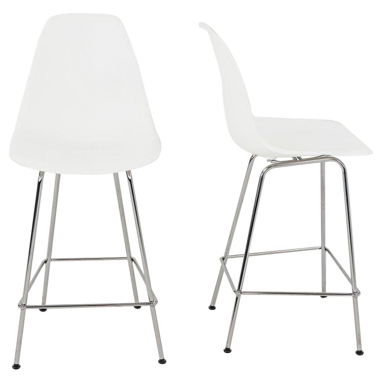 2024 Pair of Herman Miller Eames Plastic Counter Stools with Chrome Bases For Sale