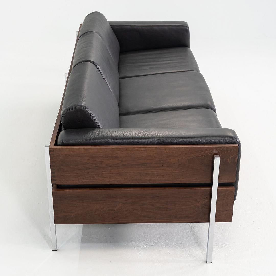 British 2024 Robin Day for Case Three Seat Forum Sofa in Walnut and Black Leather For Sale