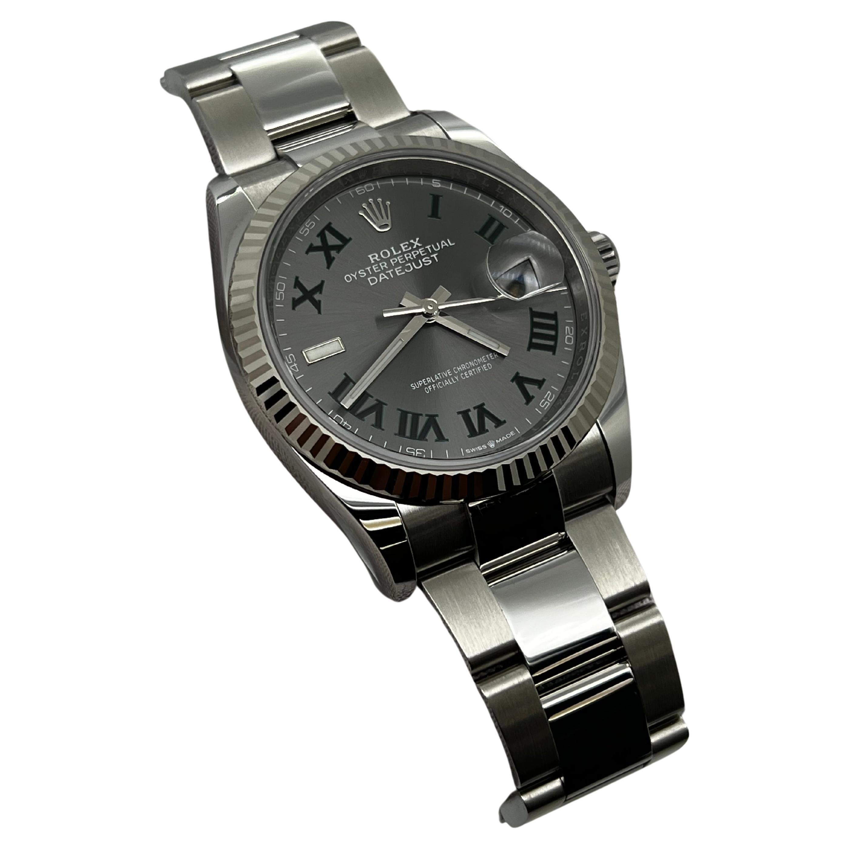 2024 Rolex Datejust 126234 Slate Wimbledon Dial 18k Gold Bezel Steel Box Paper For Sale