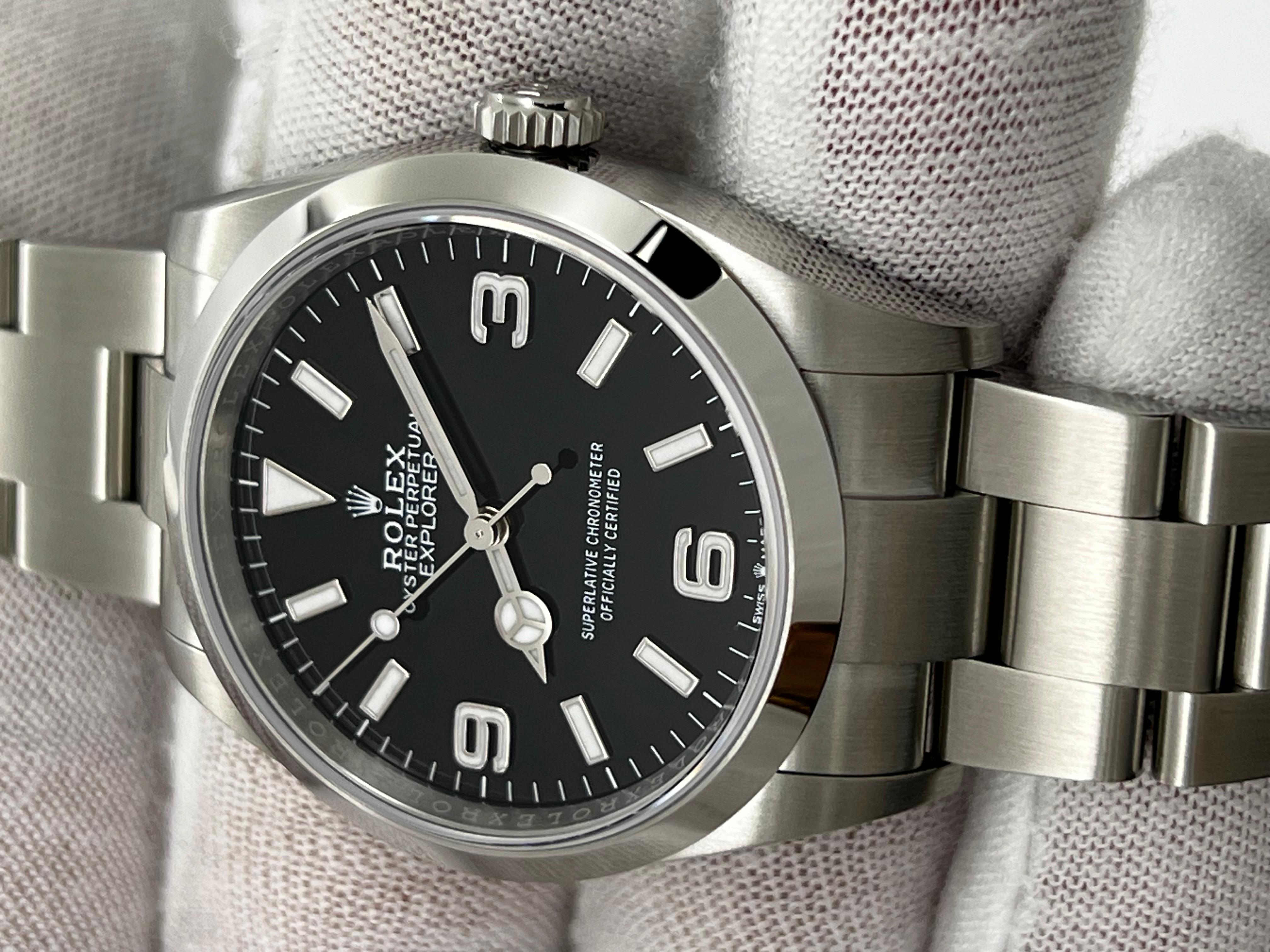 2024 Rolex 36mm 124270 Explorer Schwarzes Zifferblatt Edelstahl Box Papier Herren