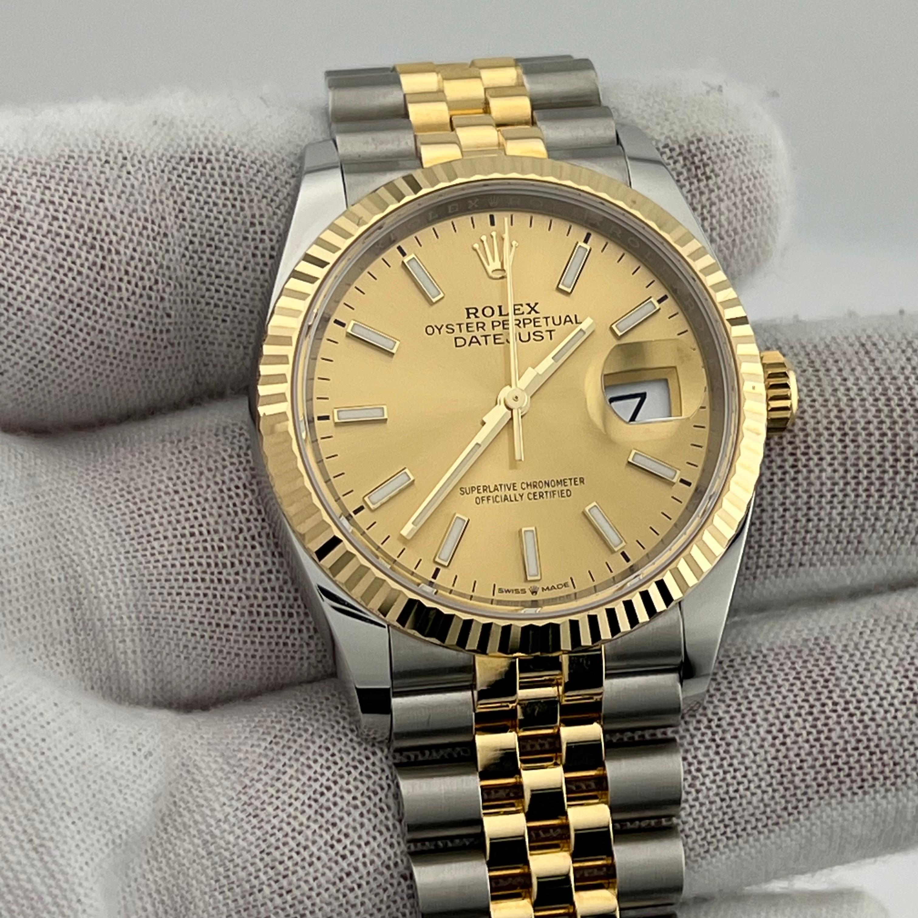 2024 Rolex Datejust 126233 36mm Champagne Dial 18K Gold Steel Box Papers For Sale 3