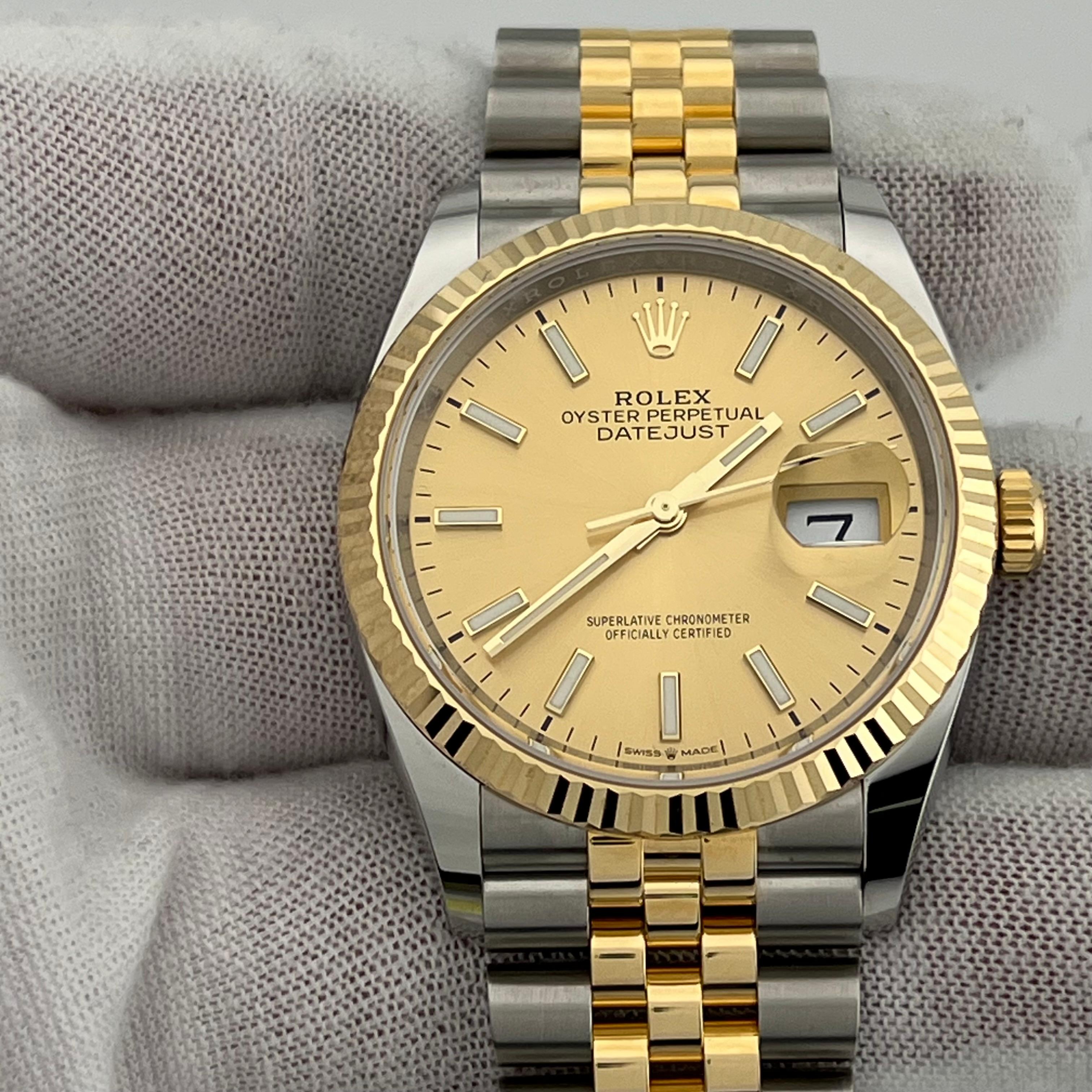 2024 Rolex Datejust 126233 36mm Champagne Dial 18K Gold Steel Box Papers For Sale 5