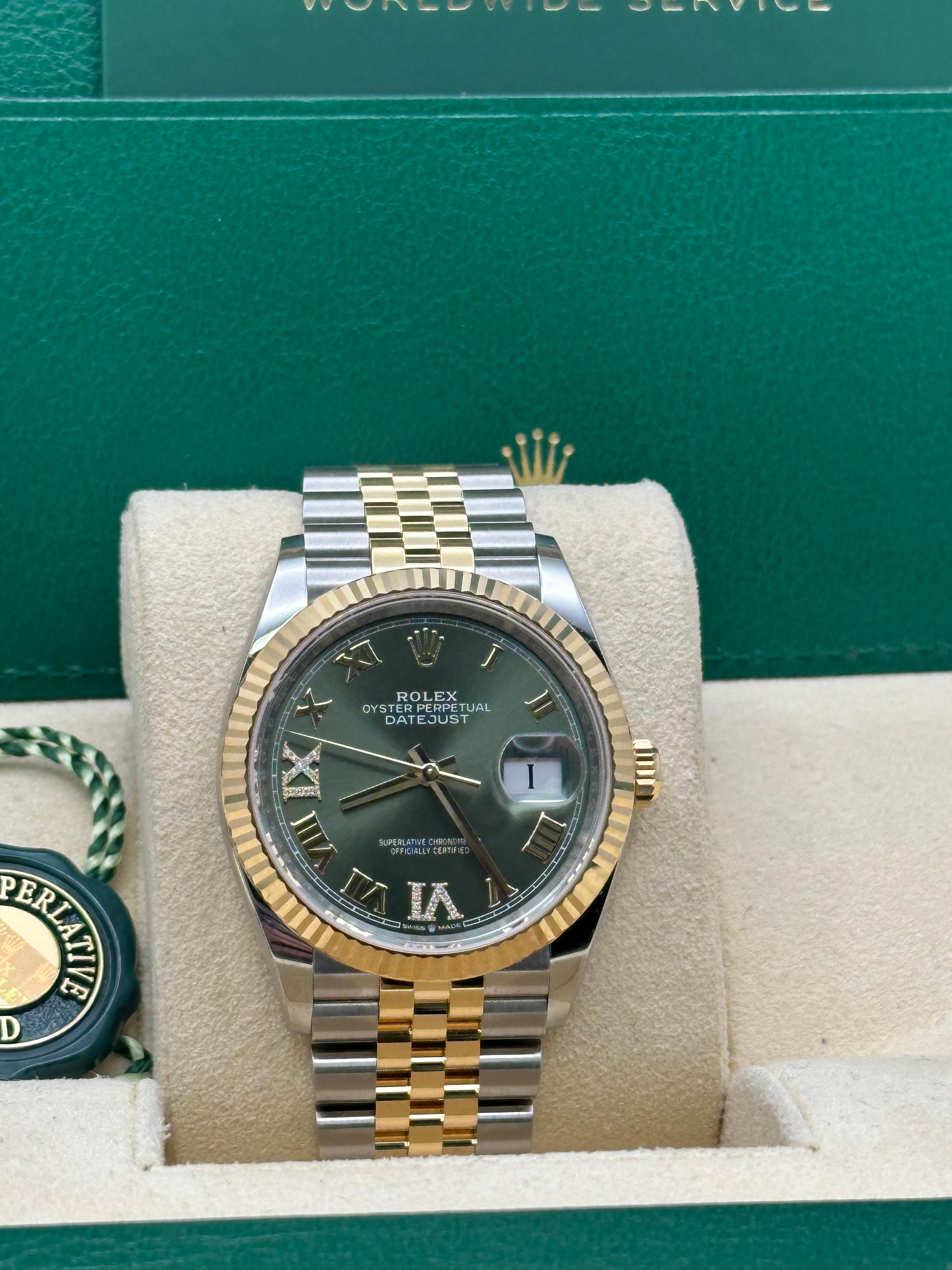 2024 Rolex Datejust 126233 Olive Green Diamond 18K Yellow Gold Steel Box Paper 6