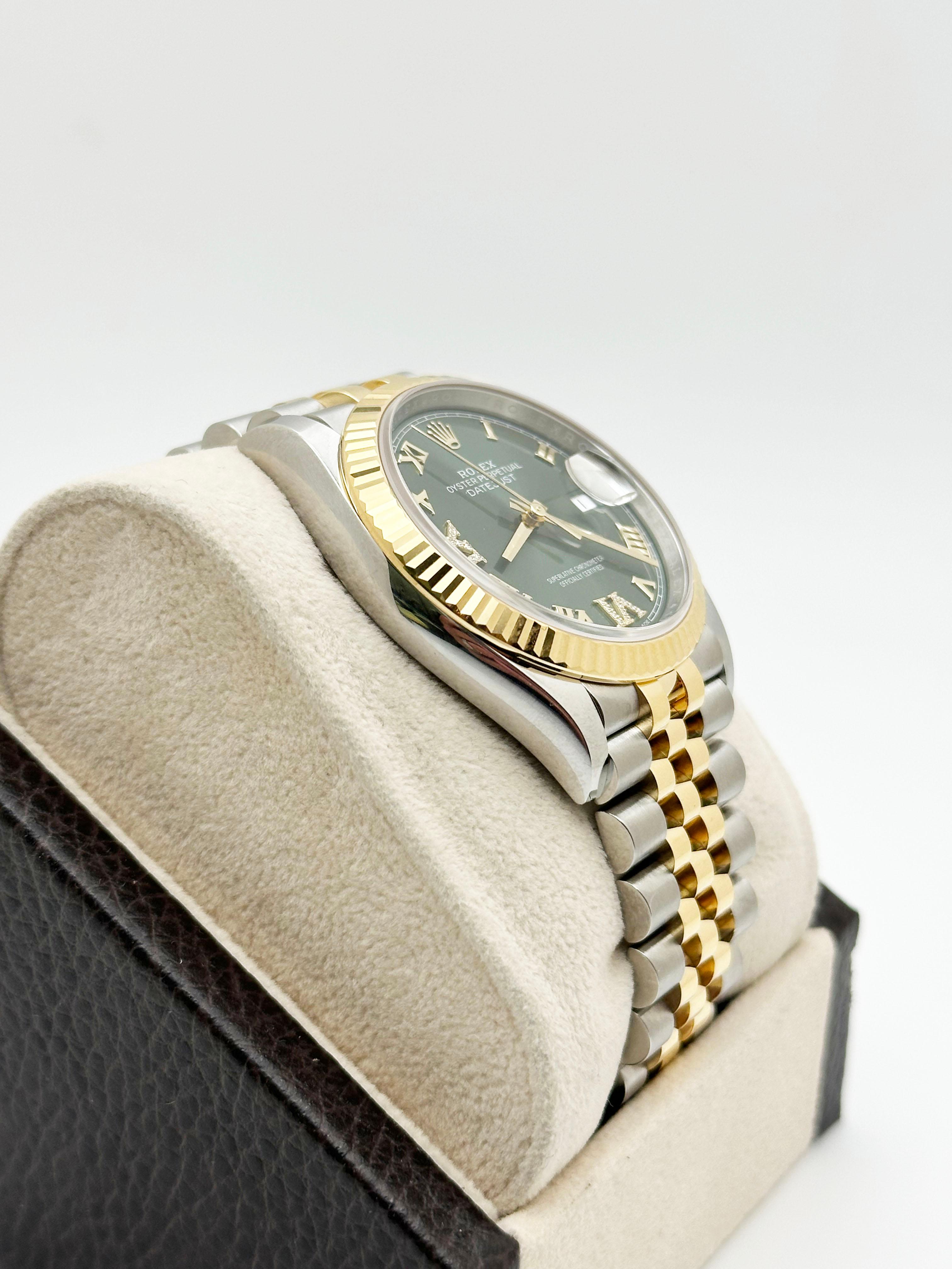 2024 Rolex Datejust 126233 Olive Green Diamond 18K Yellow Gold Steel Box Paper 1
