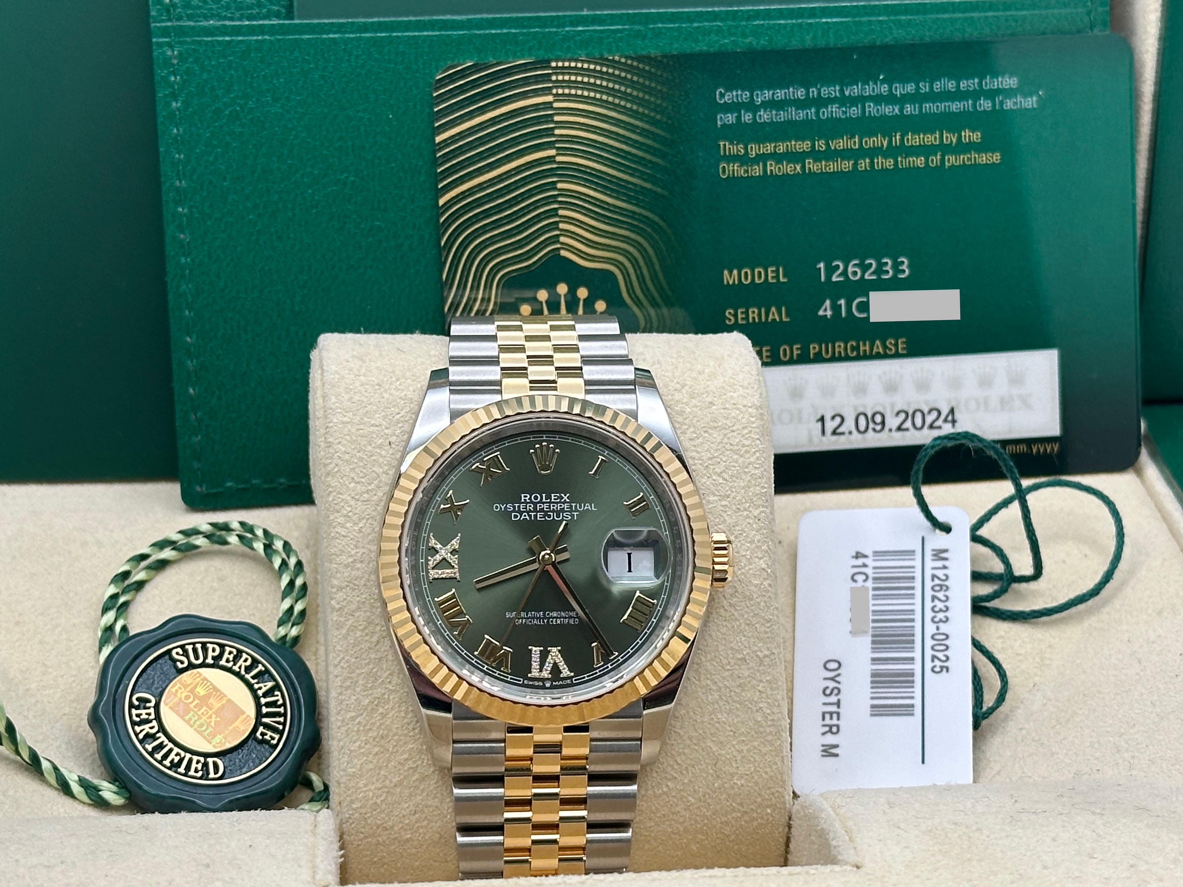 2024 Rolex Datejust 126233 Olive Green Diamond 18K Yellow Gold Steel Box Paper 5