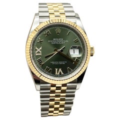 2024 Rolex Datejust 126233 Olive Green Diamond 18K Yellow Gold Steel Box Paper