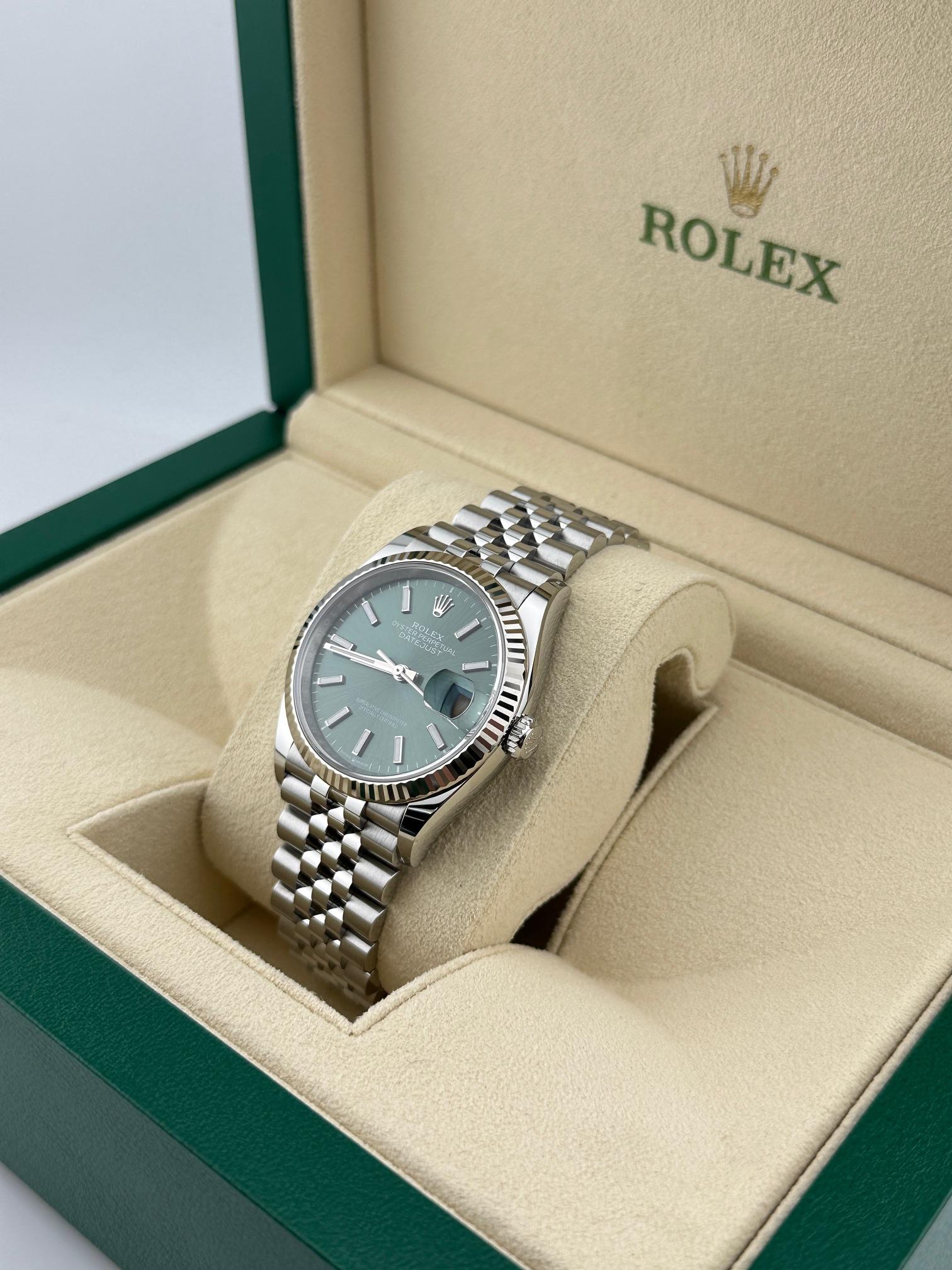 2024 Rolex Datejust 126234 36mm Mint Grün Jubilee Edelstahl 18K Gold Box Papiere Herren im Angebot