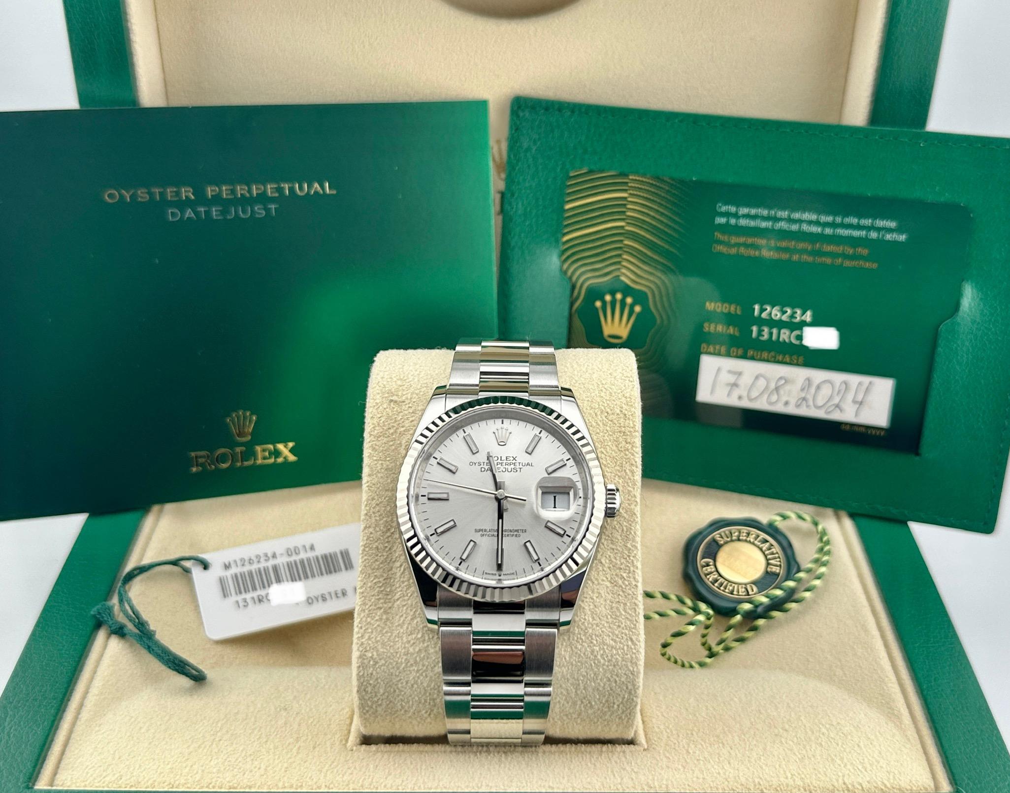 2024 Rolex Datejust 126234 36mm Esfera plateada Acero inoxidable Caja de oro de 18 quilates Papel en venta 3