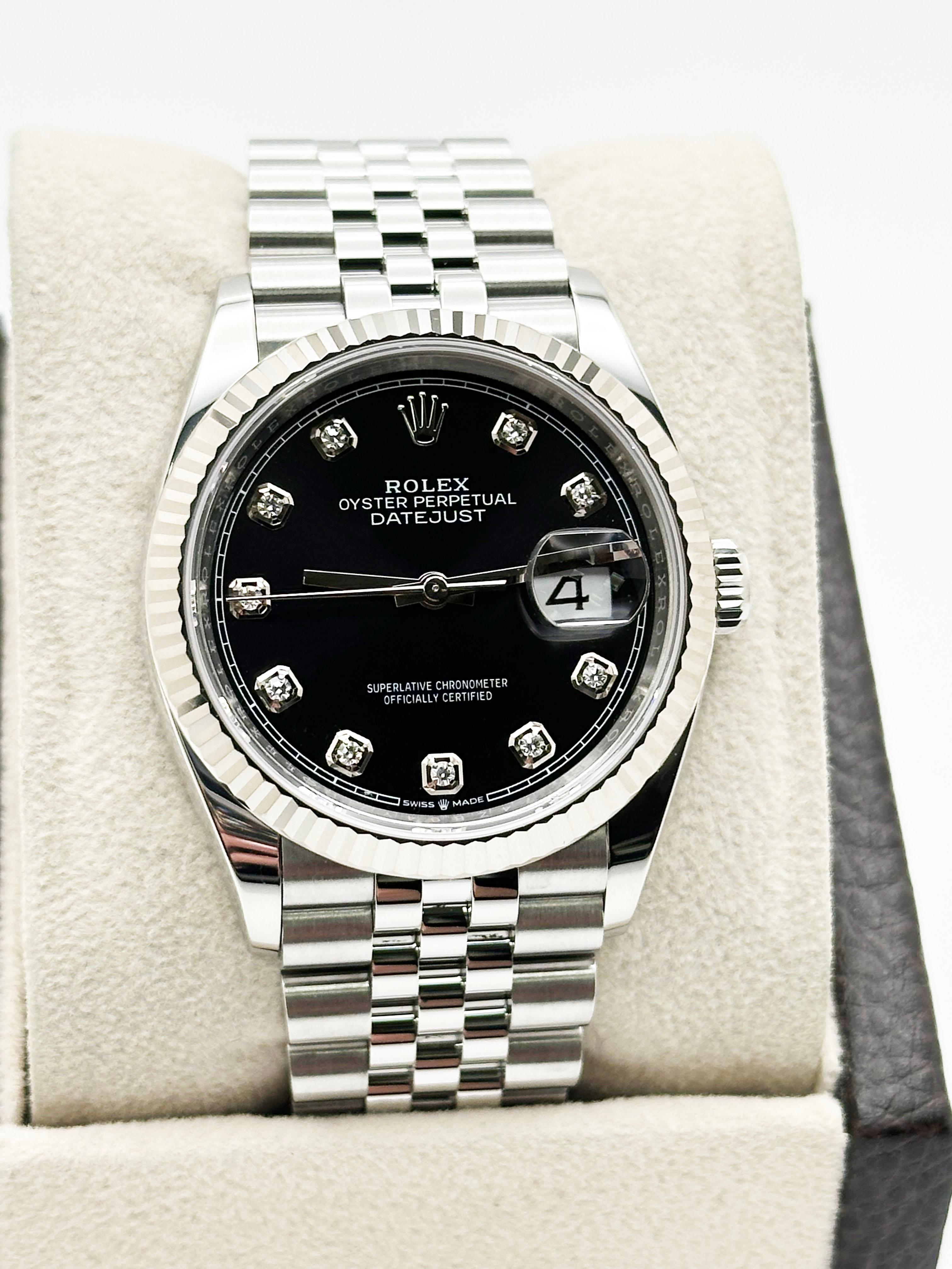 2024 Rolex Datejust 126234 Quadrante Nero Diamante Acciaio Inox Scatola Giubileo Carta In condizioni ottime in vendita a San Diego, CA