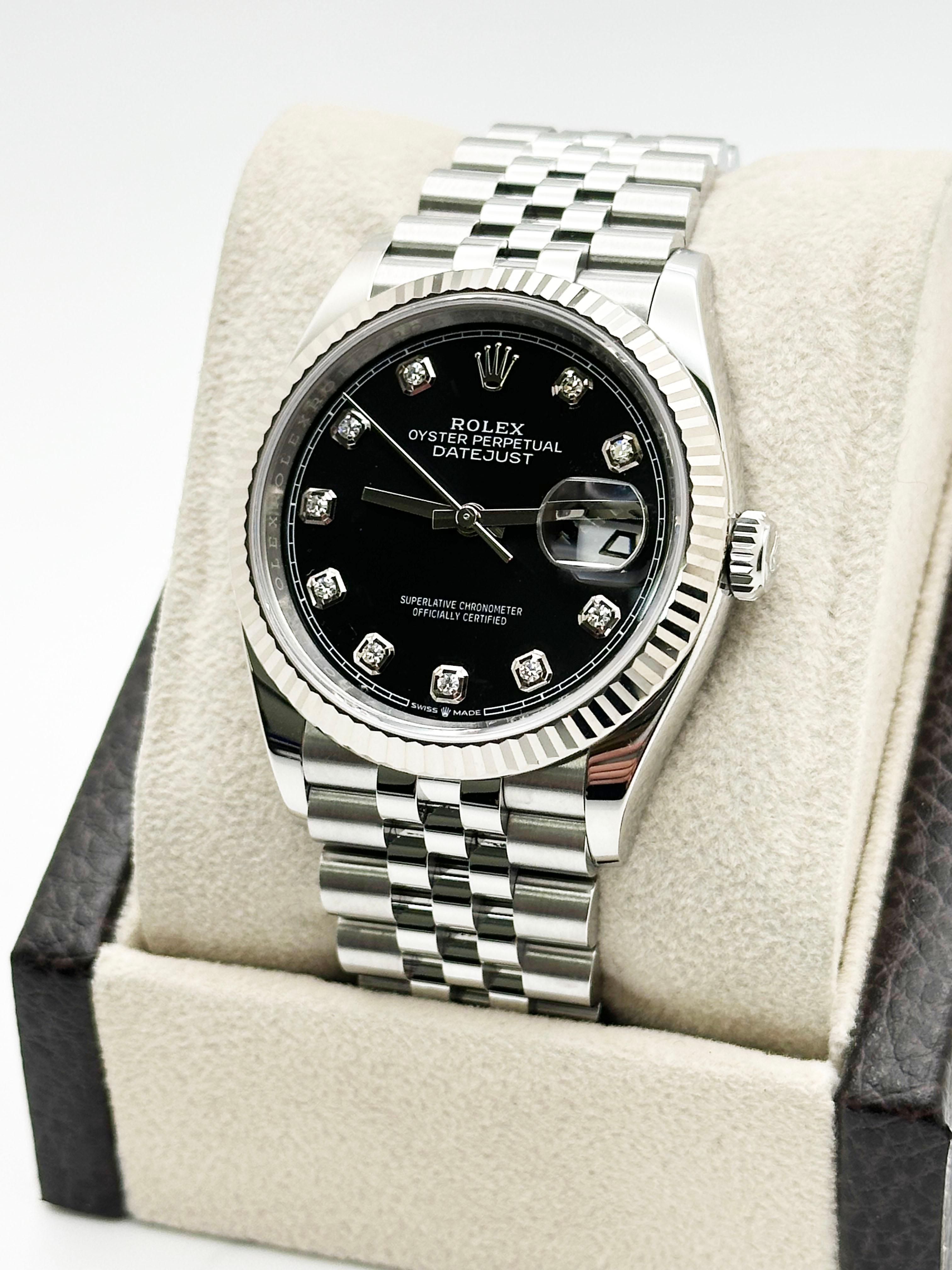 Uomo 2024 Rolex Datejust 126234 Quadrante Nero Diamante Acciaio Inox Scatola Giubileo Carta in vendita