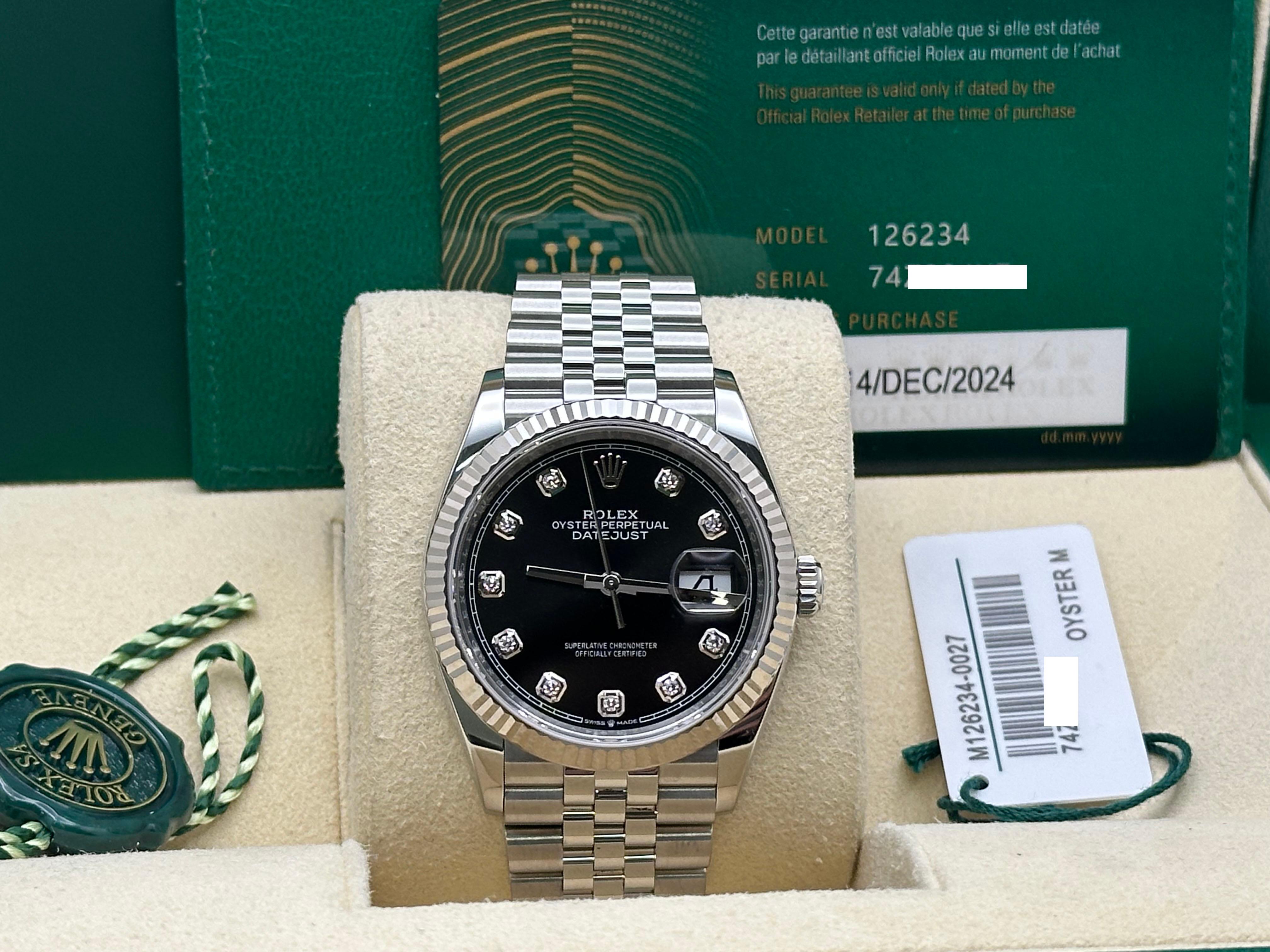 2024 Rolex Datejust 126234 Quadrante Nero Diamante Acciaio Inox Scatola Giubileo Carta in vendita 4