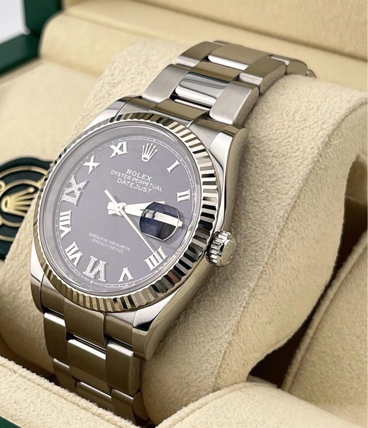 2024 Rolex Datejust 126234 Púrpura Berenjena Diamante 36mm Acero inoxidable Jubileo en Excelente estado para la venta en Boca Raton, FL