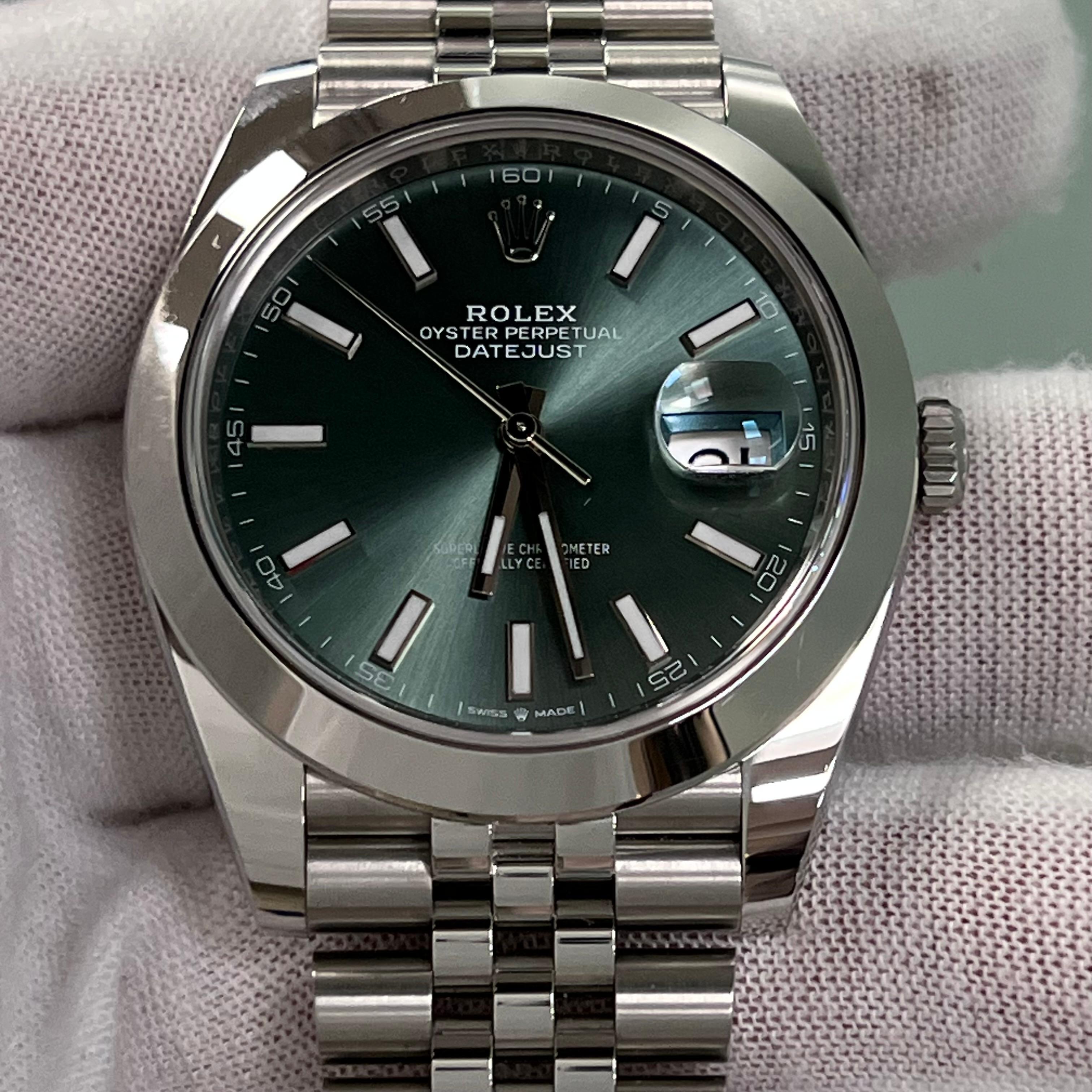 Men's 2024 Rolex Datejust 41 126300 Mint Green Dial Jubilee Stainless Steel Box Paper
