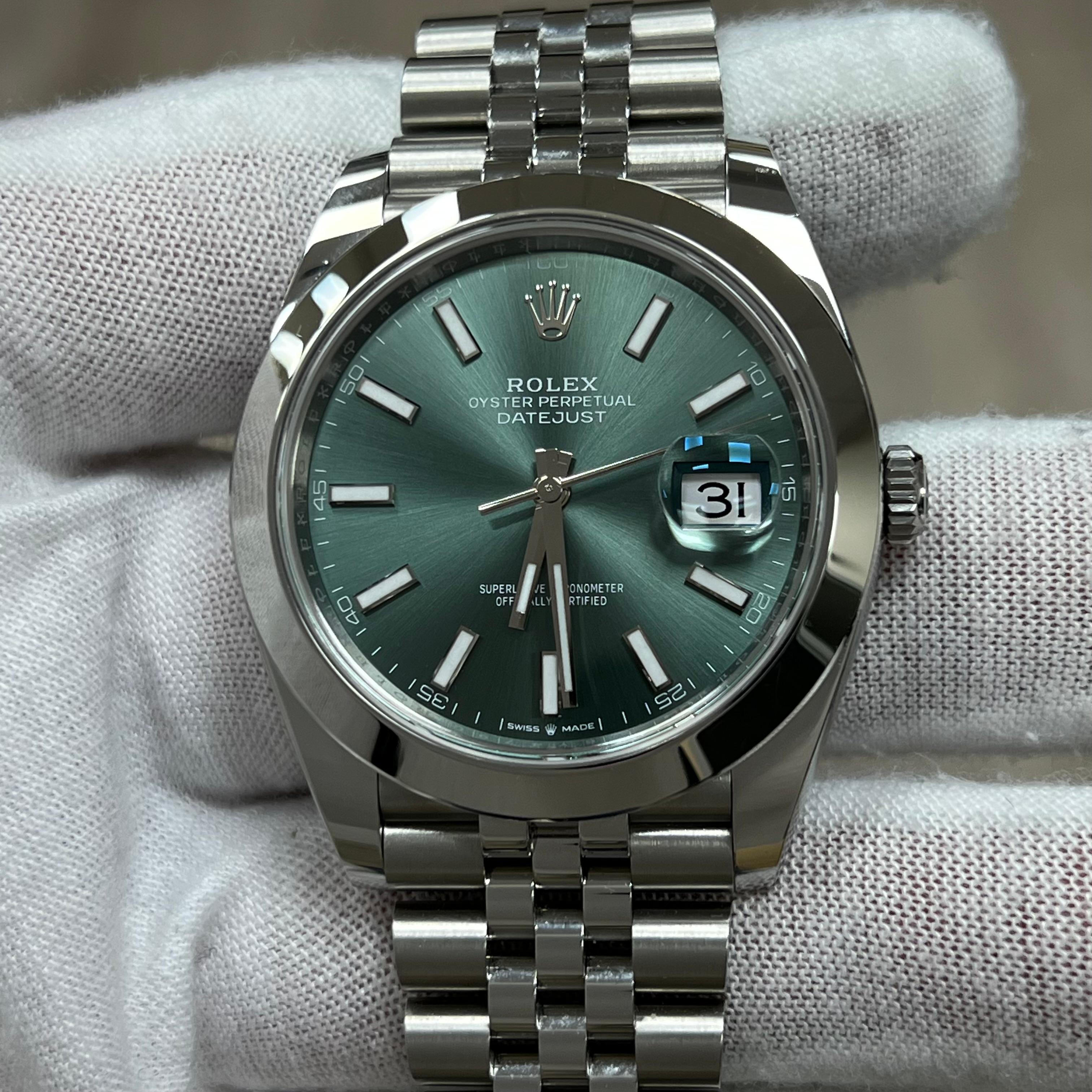 2024 Rolex Datejust 41 126300 Mint Green Dial Jubilee Stainless Steel Box Paper 1
