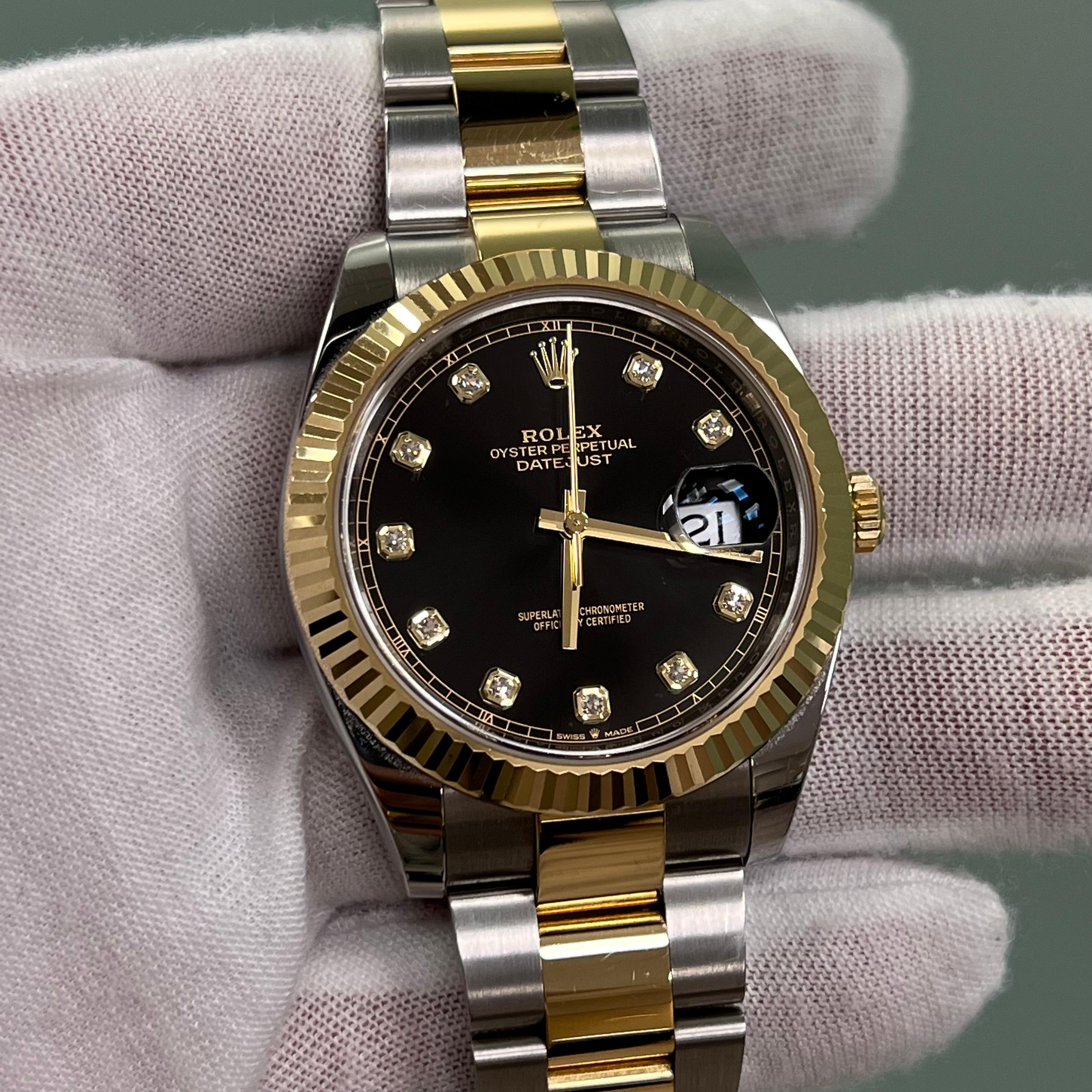 2024 Rolex Datejust 41 126333 Black Diamond Dial 18K Yellow Gold Steel Box Paper In Excellent Condition For Sale In San Diego, CA