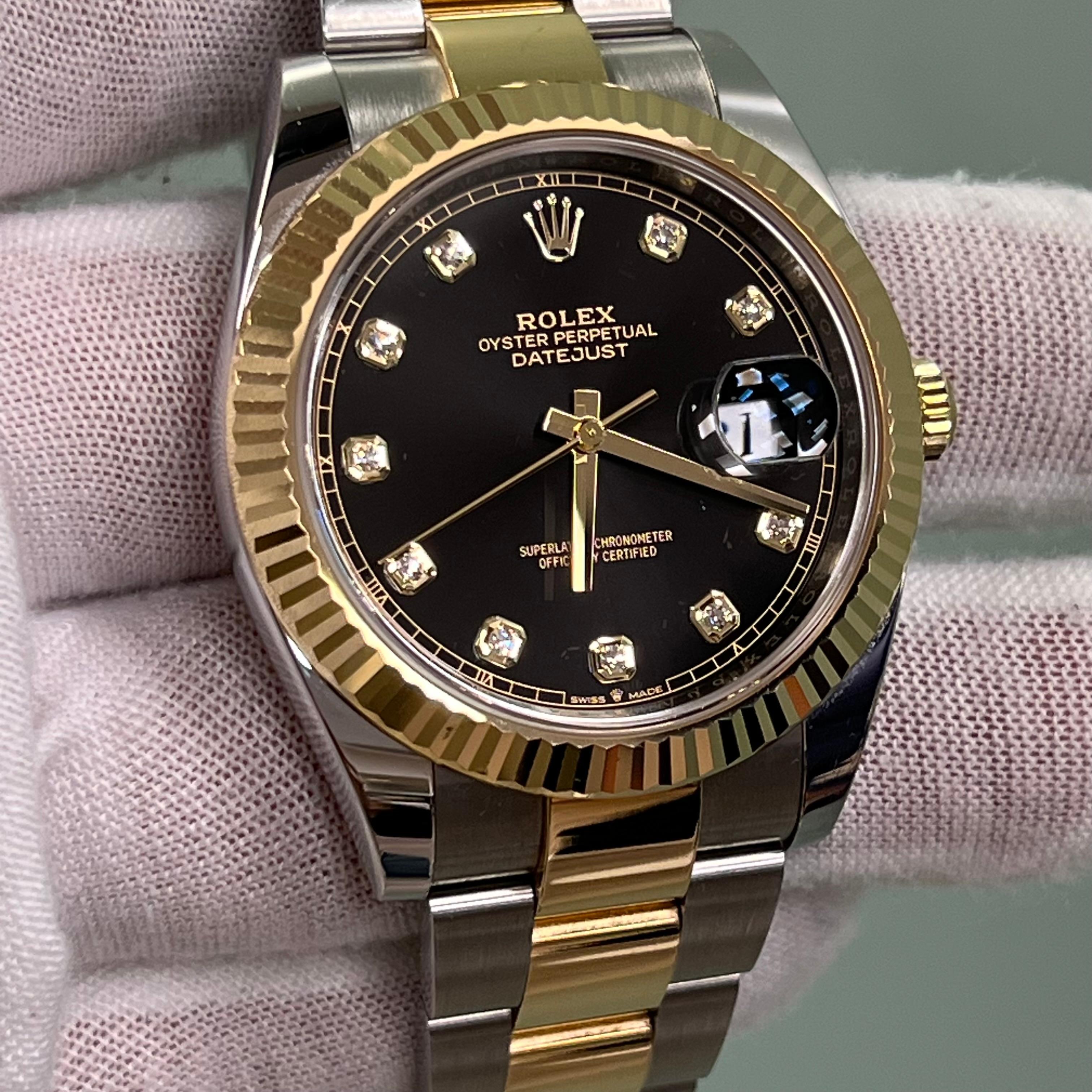 2024 Rolex Datejust 41 126333 Black Diamond Dial 18K Yellow Gold Steel Box Paper For Sale 1