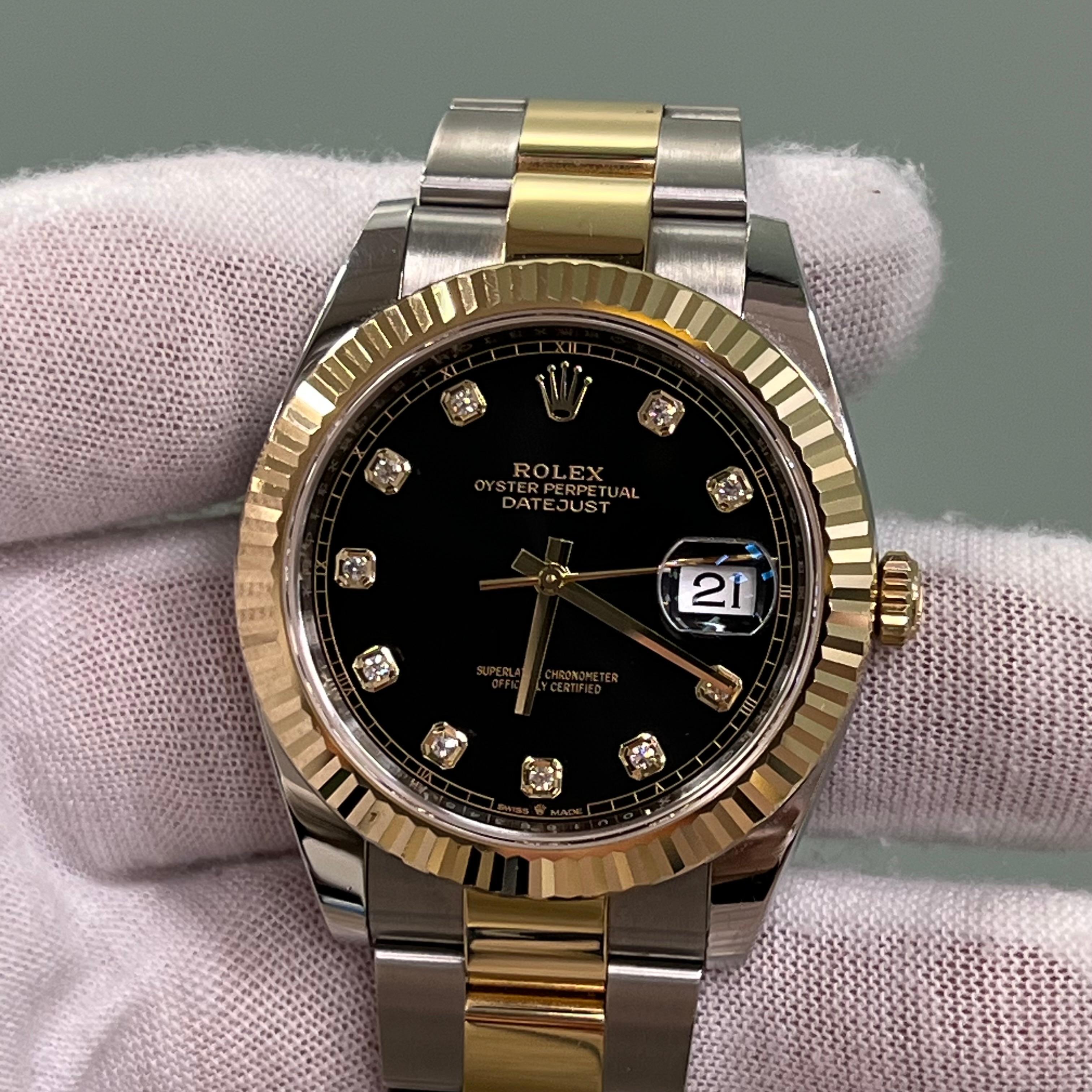 2024 Rolex Datejust 41 126333 Black Diamond Dial 18K Yellow Gold Steel Box Paper For Sale 2
