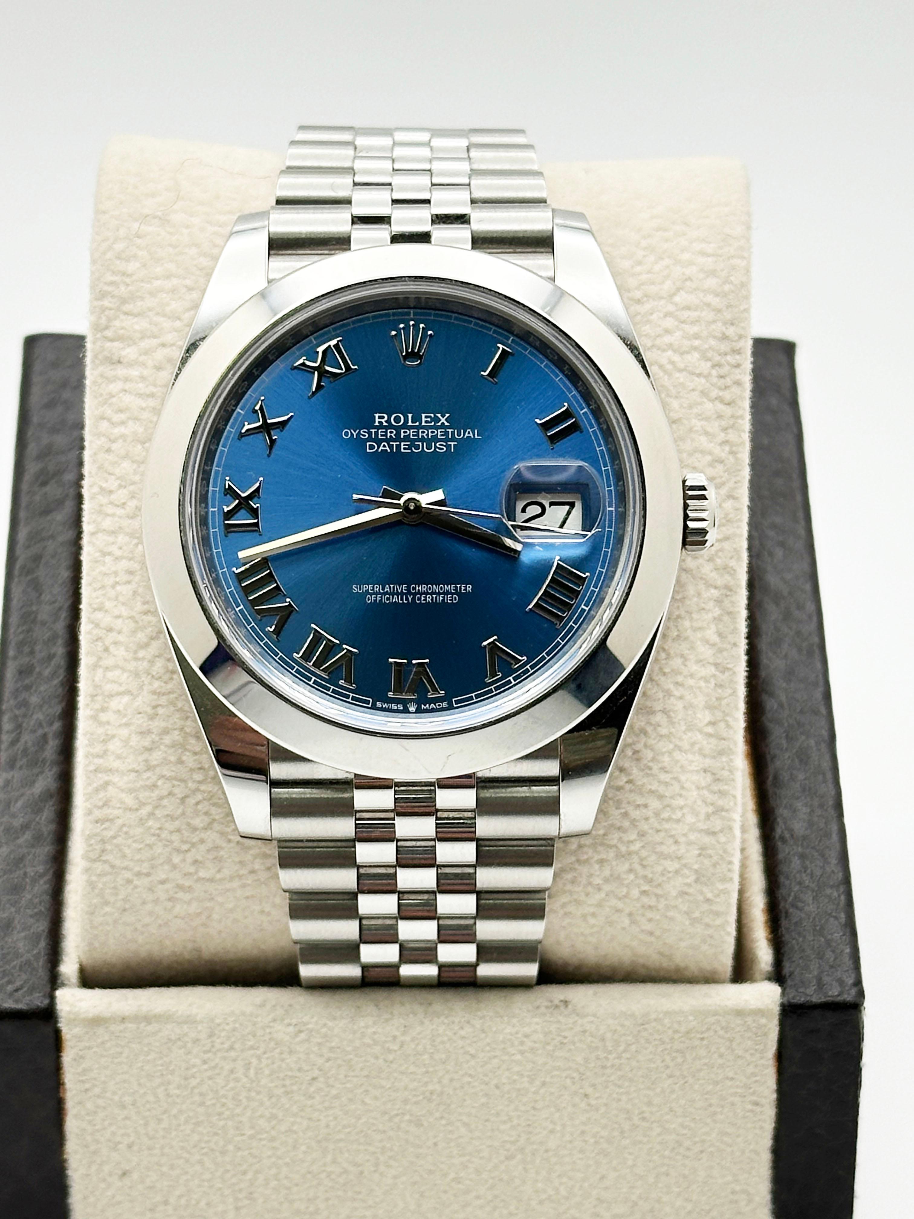 2024 Rolex Datejust 41 Esfera azul 126300 Acero inoxidable Jubilee Band Caja Papel en Excelente estado para la venta en San Diego, CA