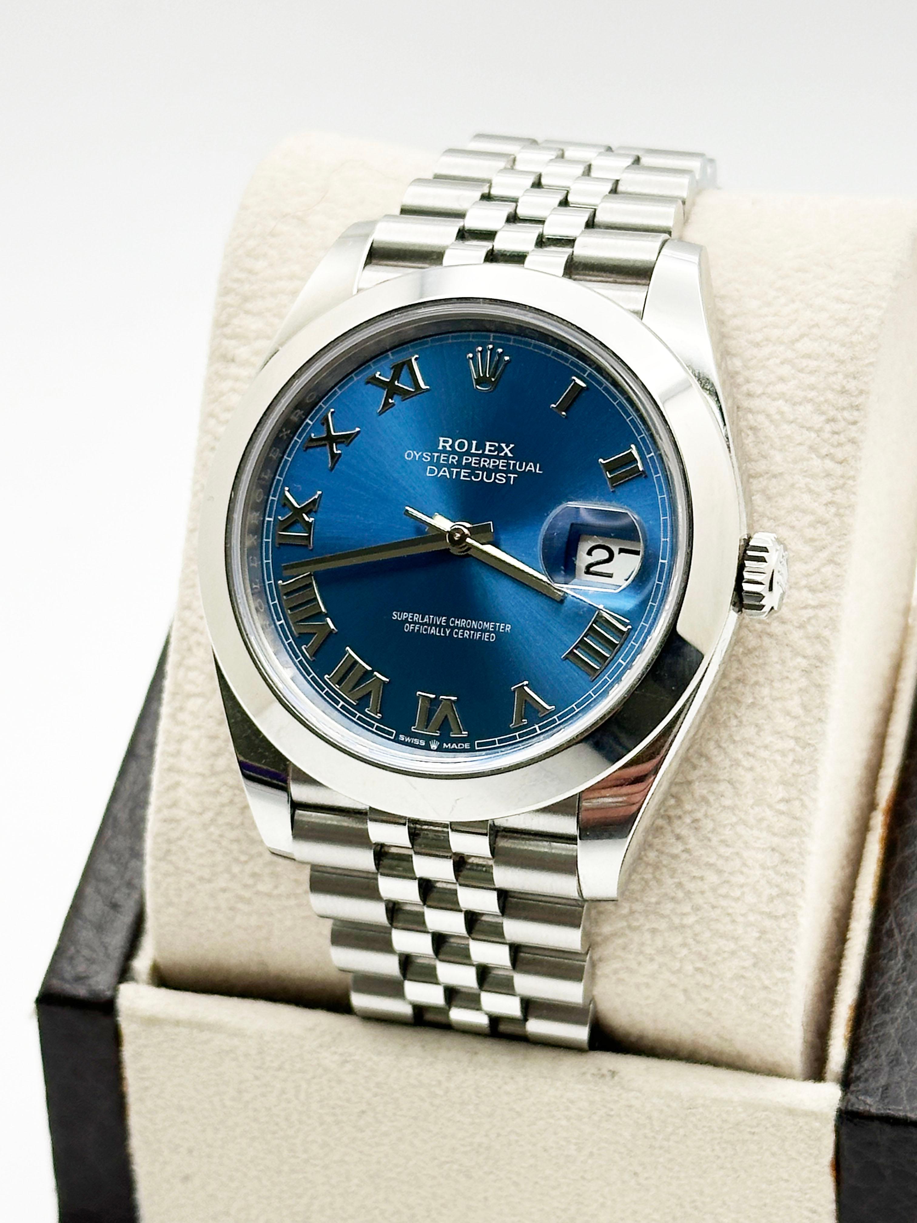 De los hombres 2024 Rolex Datejust 41 Esfera azul 126300 Acero inoxidable Jubilee Band Caja Papel en venta