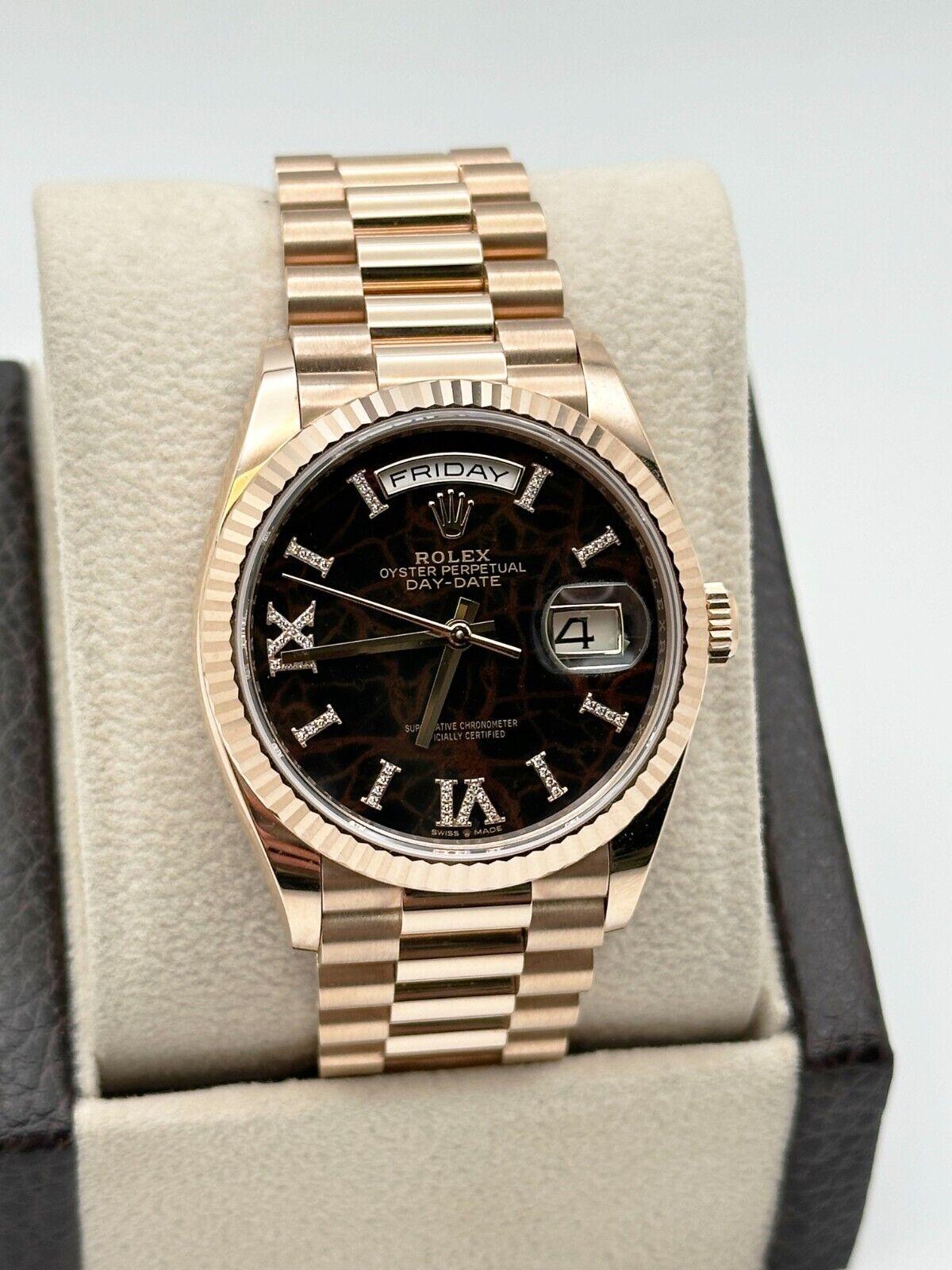 2024 Rolex Day Date President 128235 Eisenkiesel DIamond 18k Rose Gold Box Paper For Sale 3