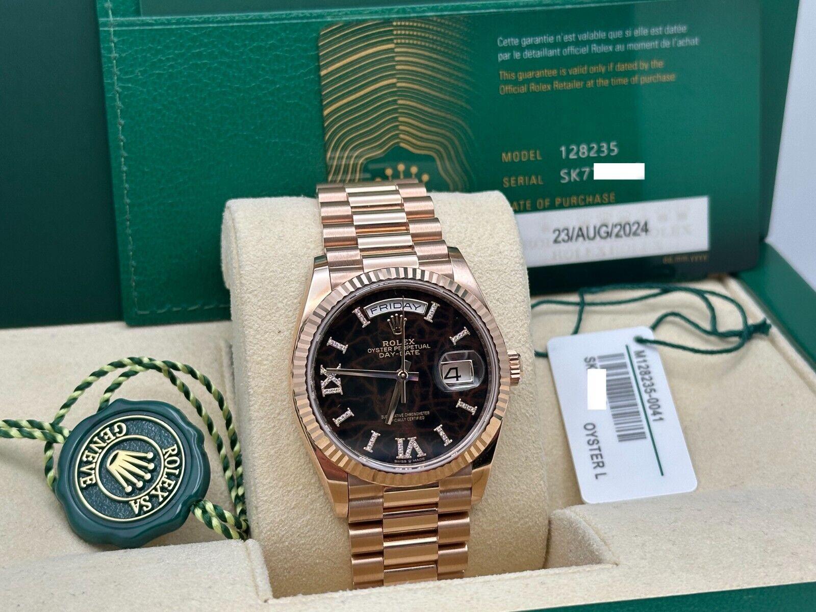 2024 Rolex Day Date President 128235 Eisenkiesel DIamond 18k Rose Gold Box Paper For Sale 4