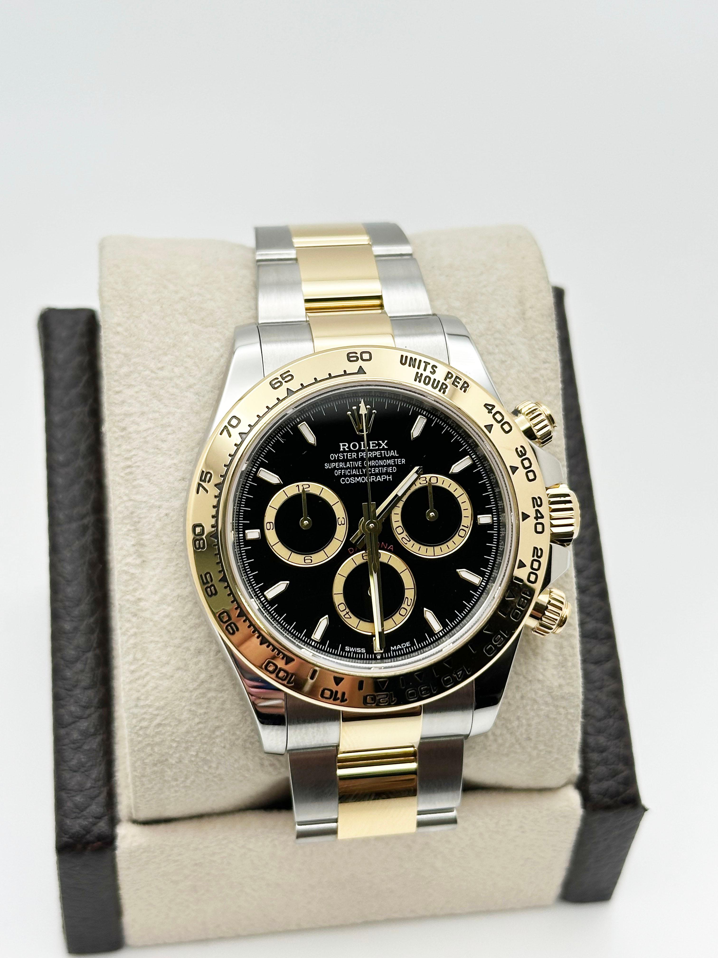 Style Number: 126503



Serial: 46J6Z***



Year: 2024

 

Model: Rolex Daytona 

 

Case Material: Stainless Steel 

 

Band: 18K Yellow Gold & Stainless Steel 

  

Bezel: 18K Yellow Gold Bezel 

  

Dial: Black Dial 

 

Face: Sapphire Crystal 

