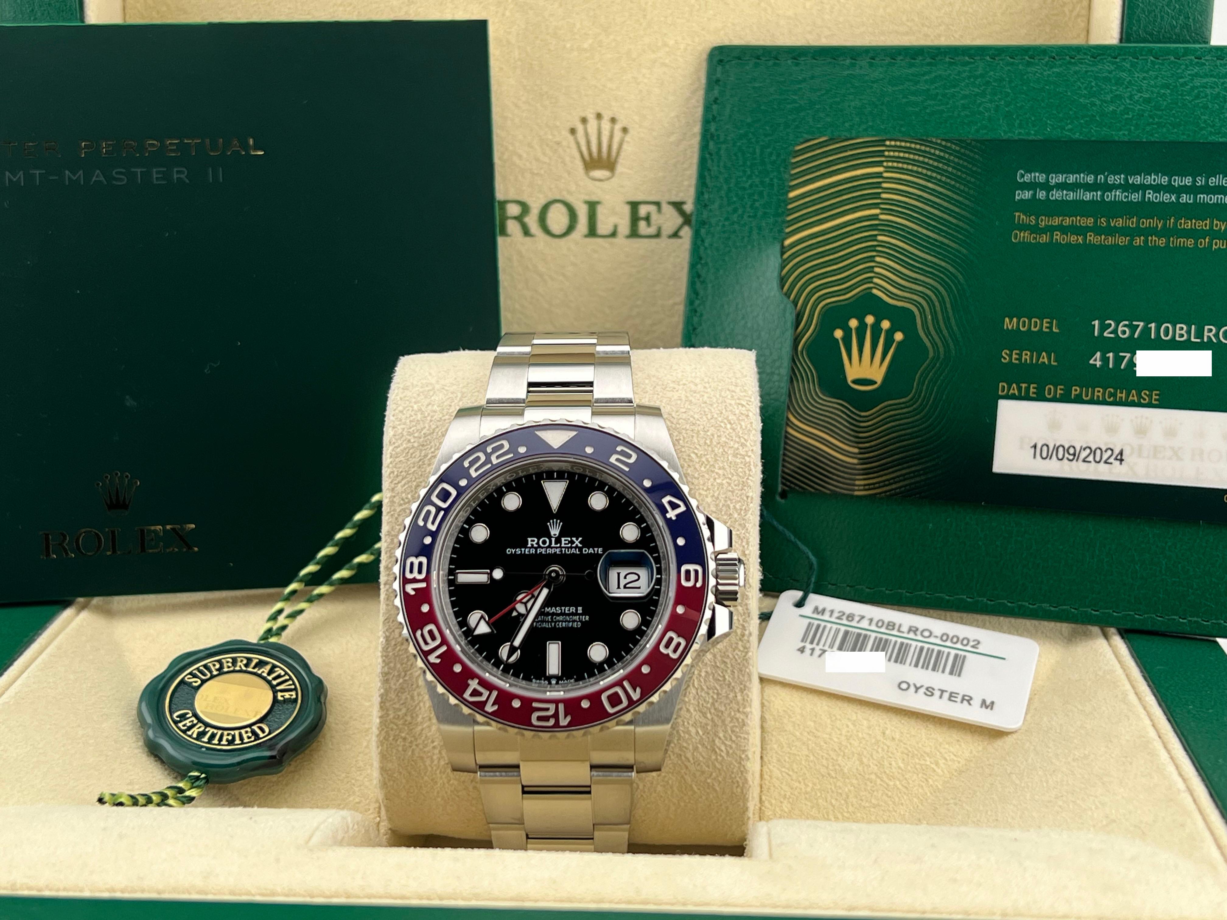 2024 Rolex GMT Master II Pepsi 126710BLRO Red and Blue Ceramic Steel Box Paper In Excellent Condition In San Diego, CA
