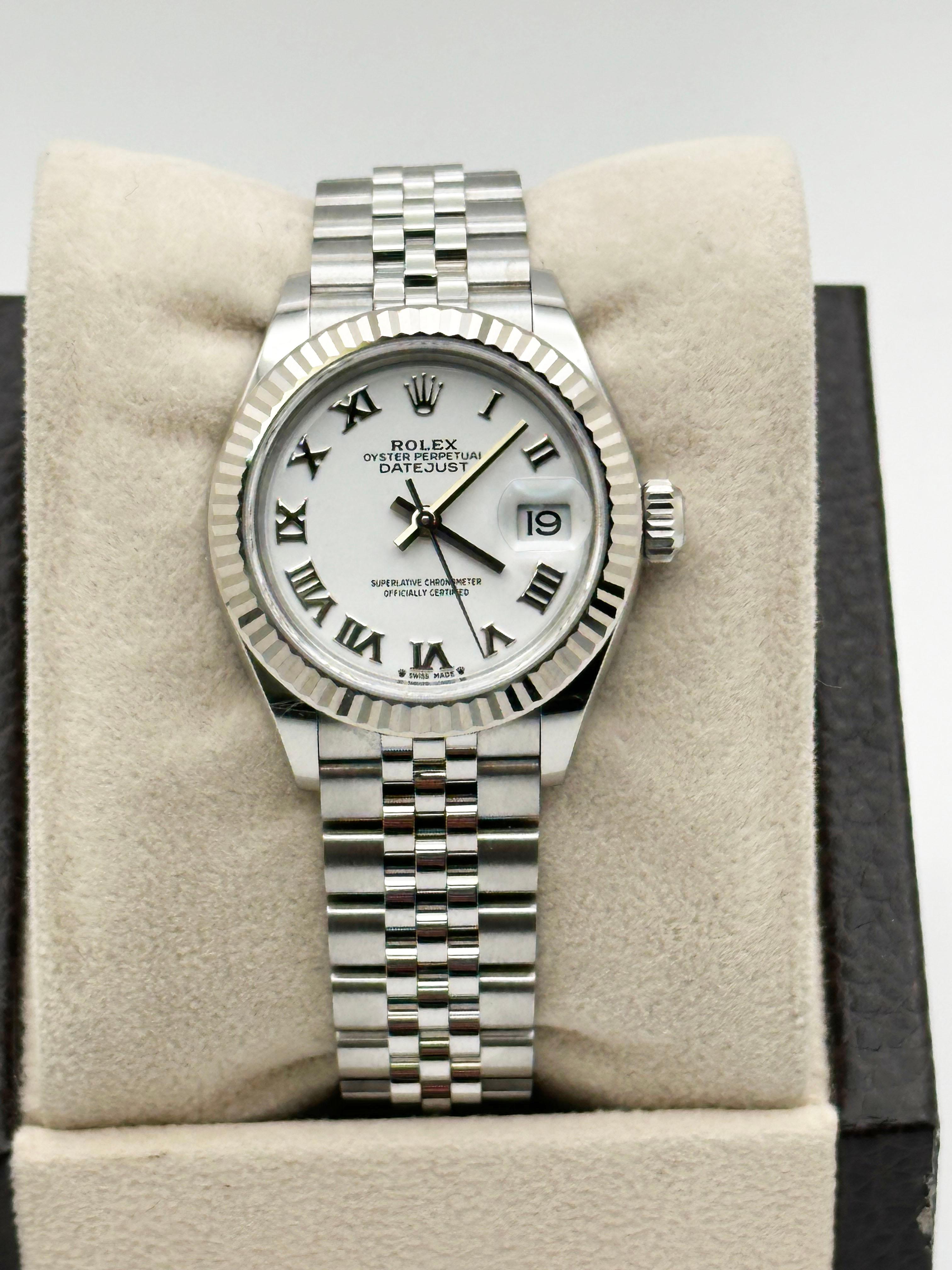 Women's 2024 Rolex Ladies Datejust 279174 28mm White Roman Stainless Jubilee Box Paper For Sale