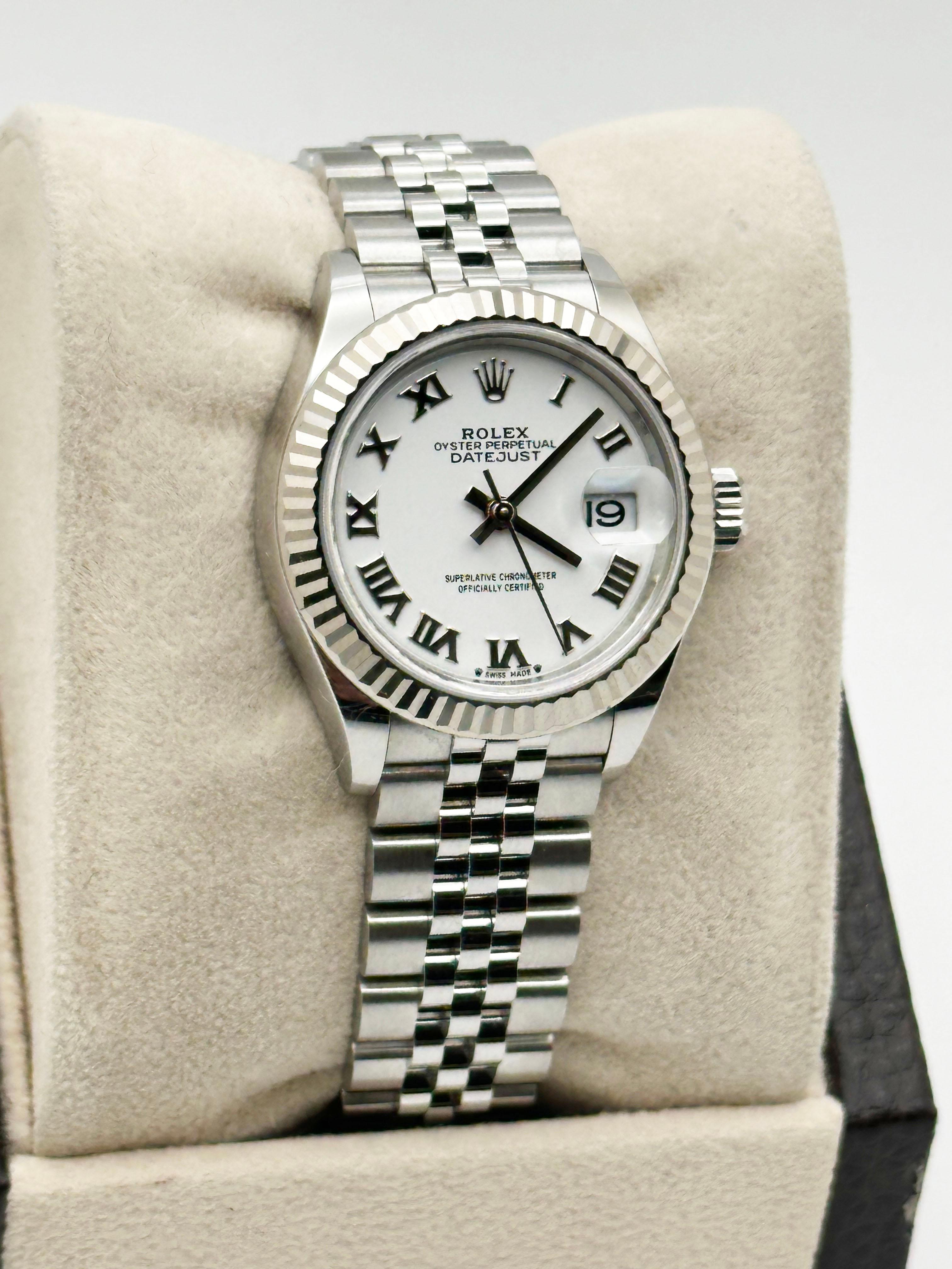 2024 Rolex Ladies Datejust 279174 28mm White Roman Stainless Jubilee Box Paper For Sale 1