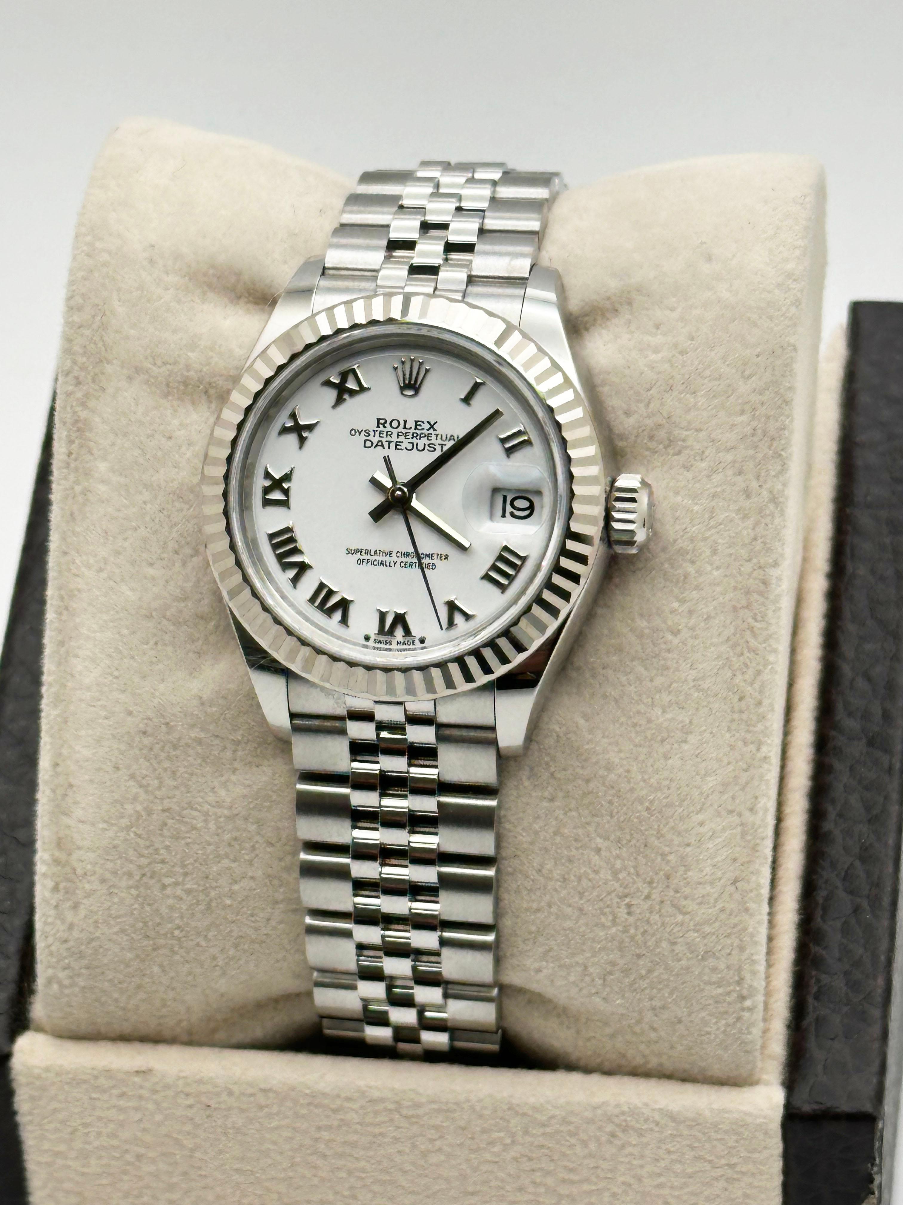 2024 Rolex Ladies Datejust 279174 28mm White Roman Stainless Jubilee Box Paper For Sale 2