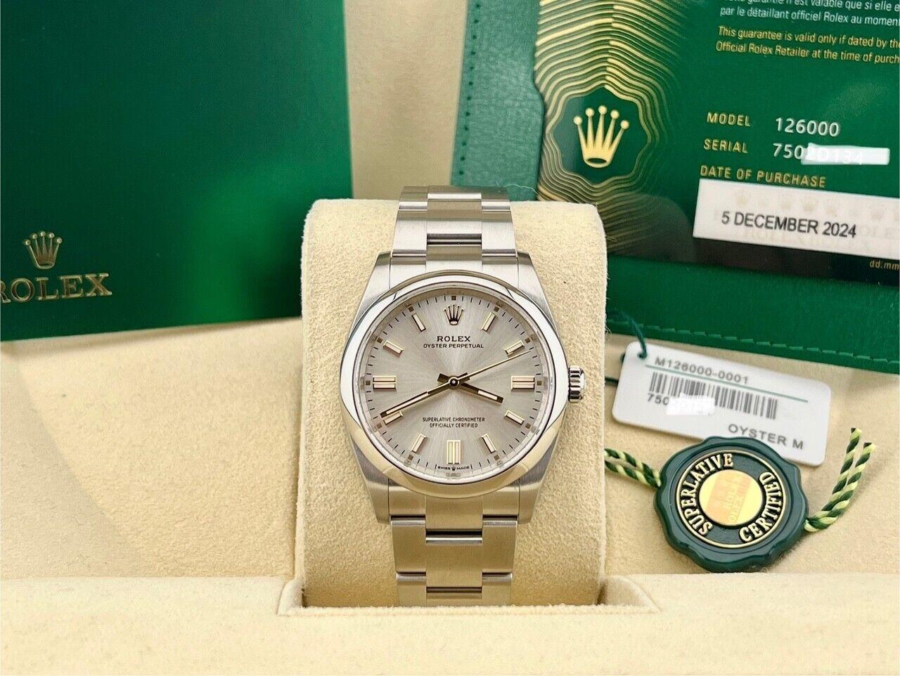 2024 Rolex Oyster Perpetual 126000 36mm Silber Zifferblatt Edelstahl Box Papier 2