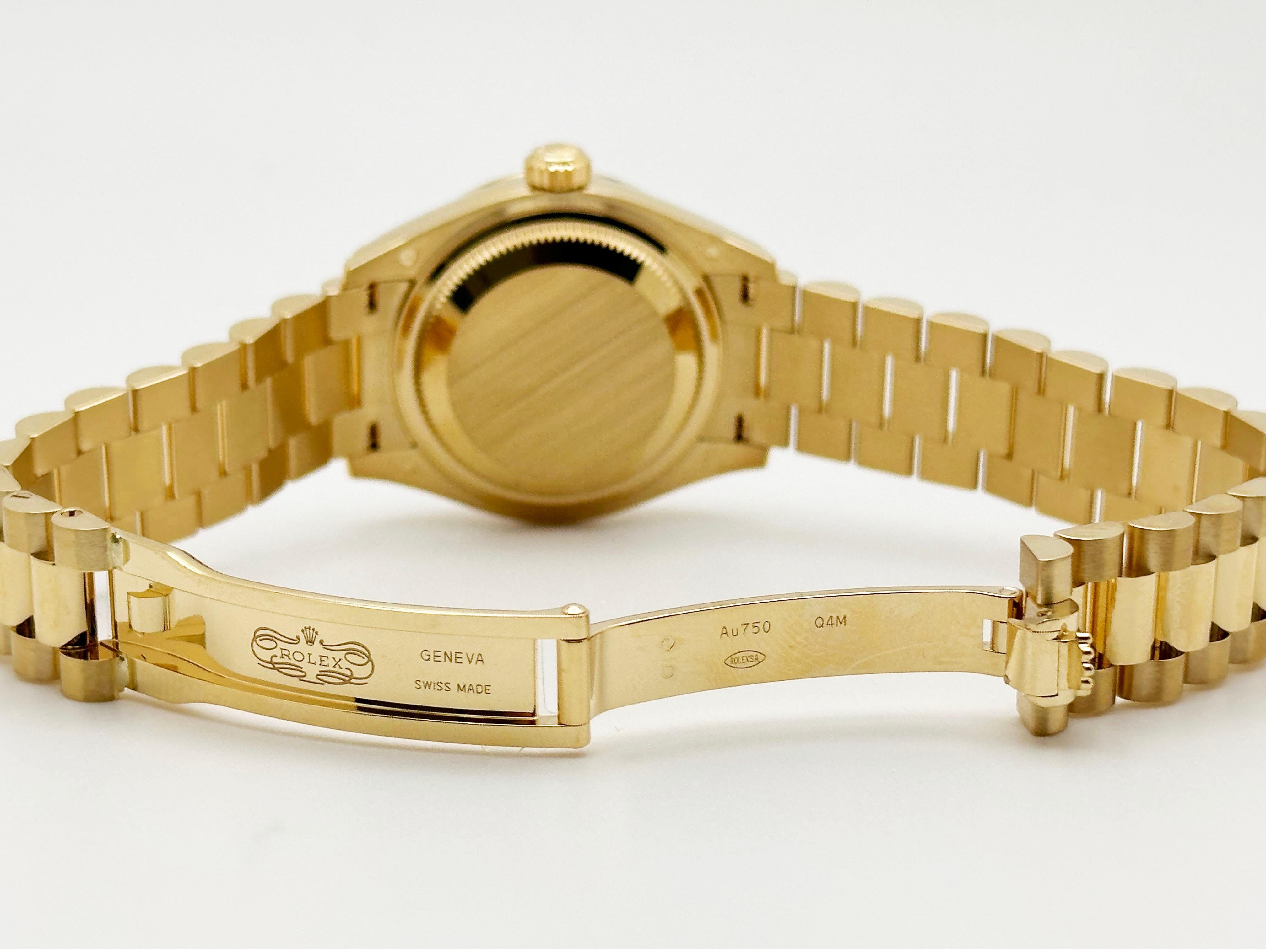 2024 Rolex President 279138RBR MOP Quadrante di diamanti Lunetta di diamanti Oro giallo 18 carati in vendita 3