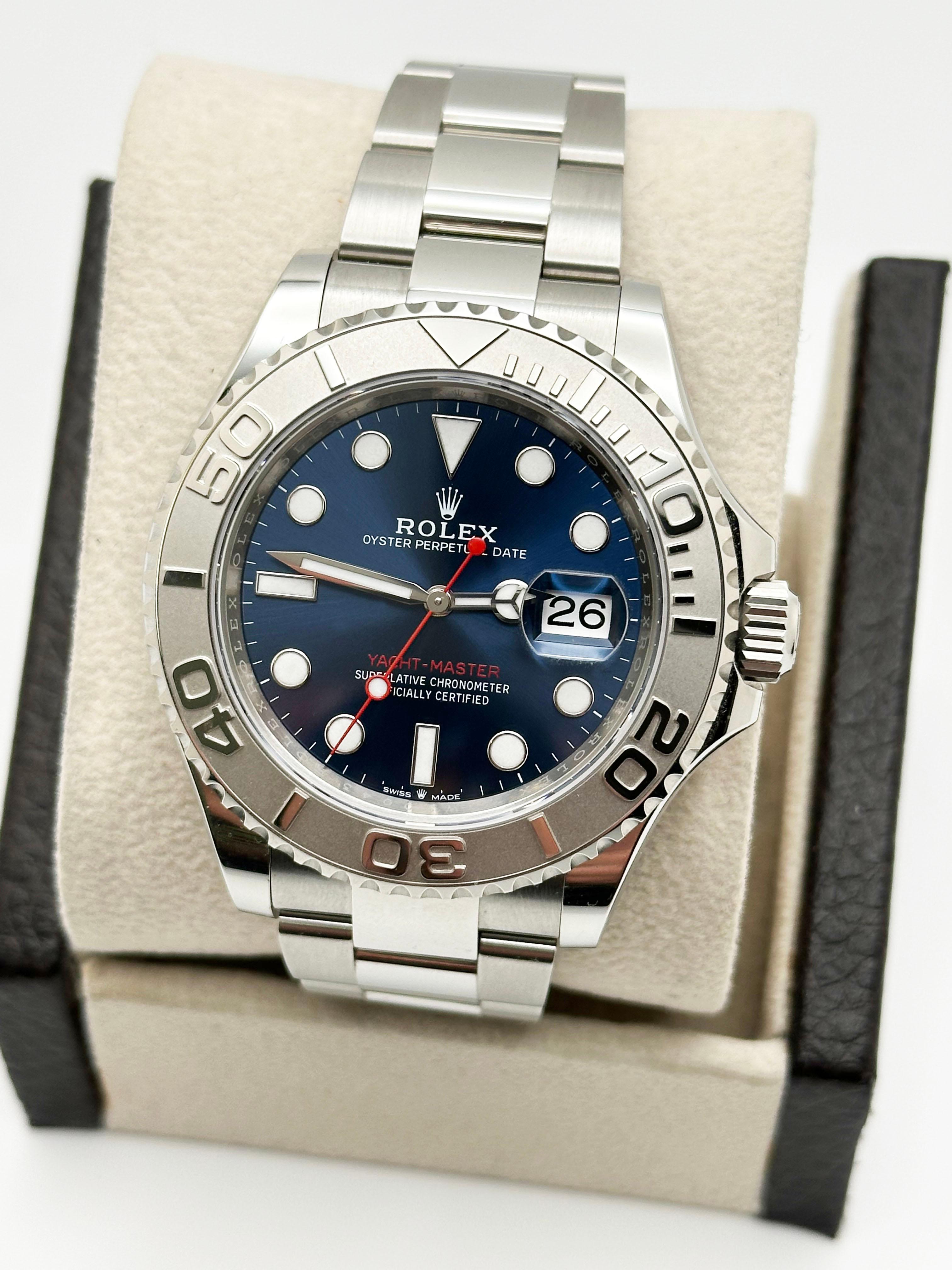 Uomo 2024 Rolex Yacht Master 126622 40mm Quadrante Blu Lunetta in Platino Acciaio Scatola di Carta in vendita