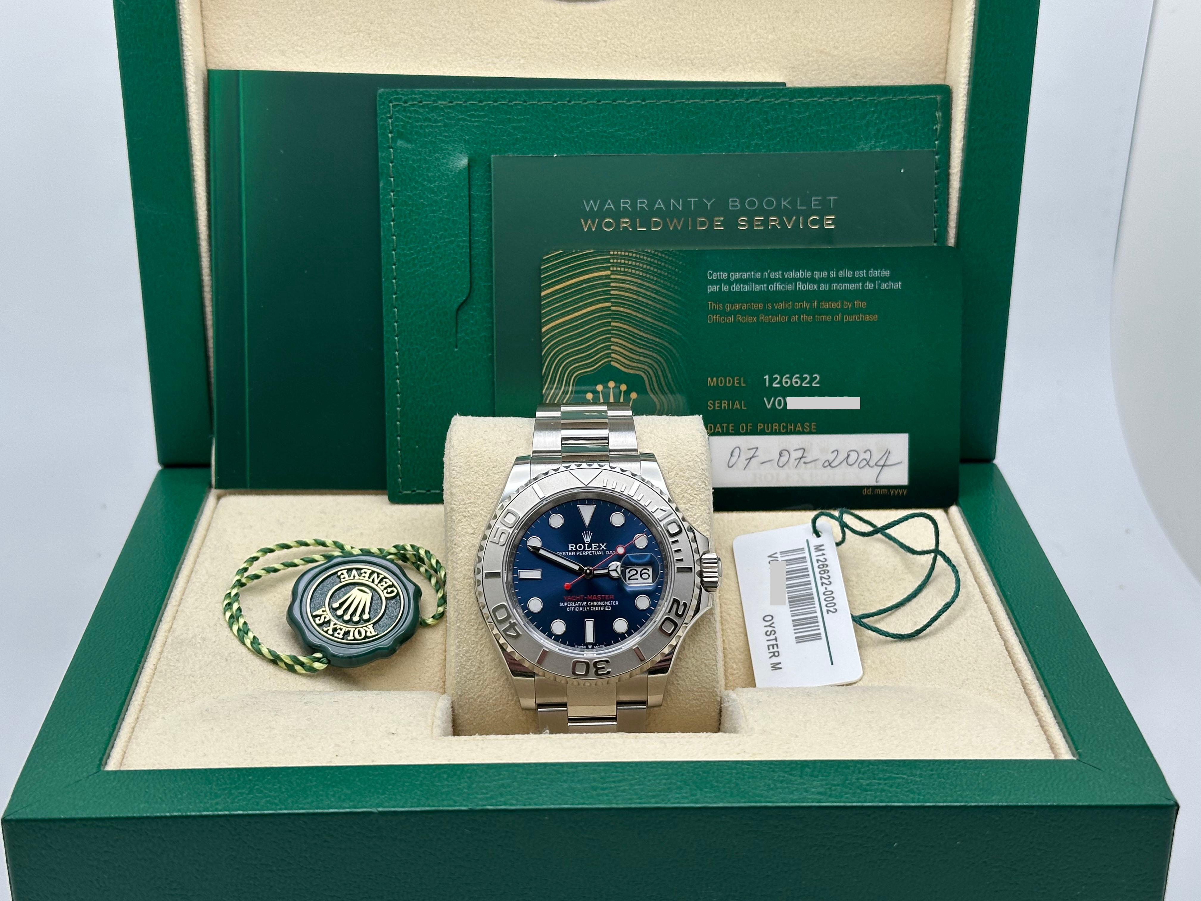 2024 Rolex Yacht Master 126622 40mm Quadrante Blu Lunetta in Platino Acciaio Scatola di Carta in vendita 3