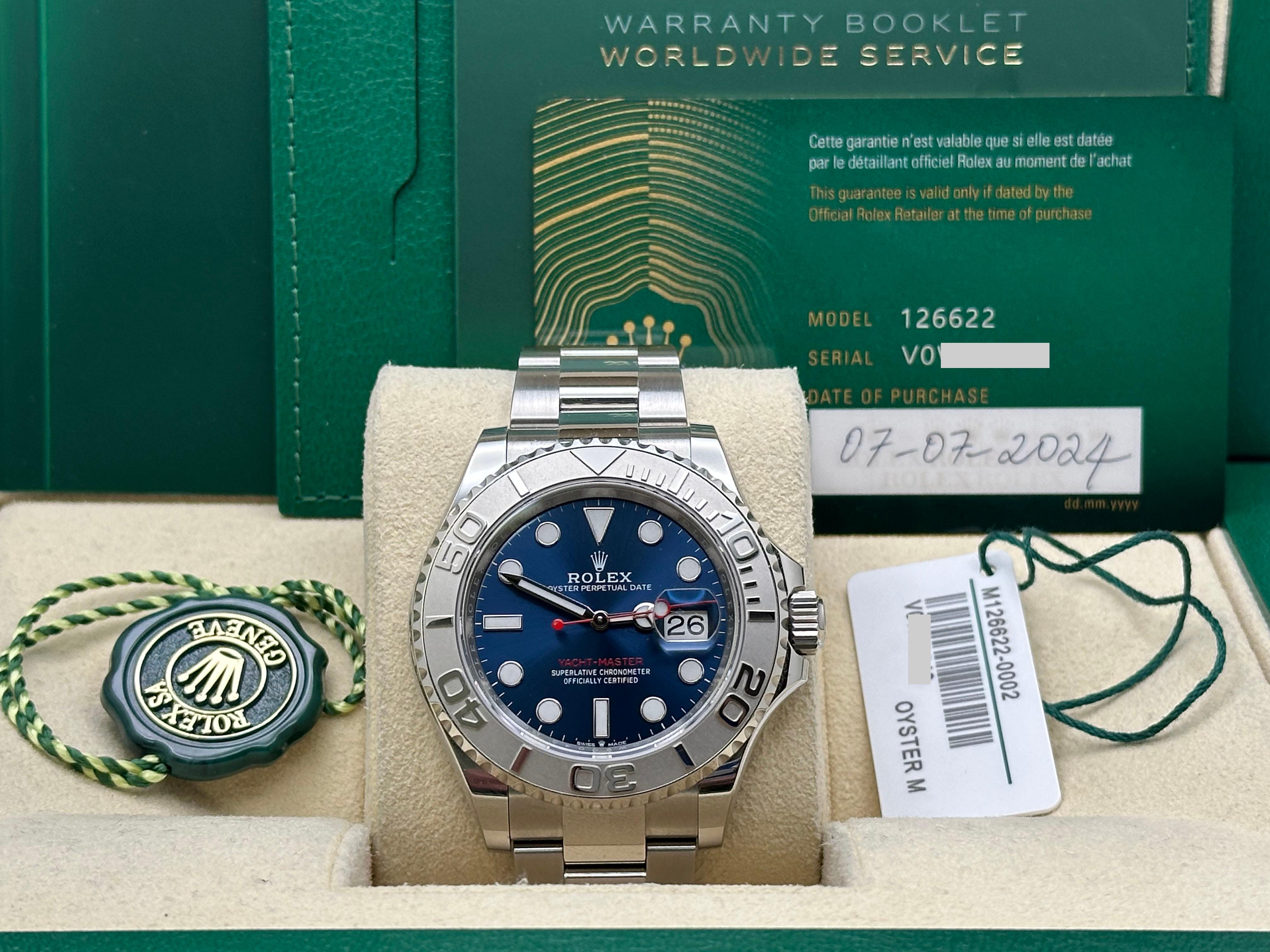 2024 Rolex Yacht Master 126622 40mm Quadrante Blu Lunetta in Platino Acciaio Scatola di Carta in vendita 4