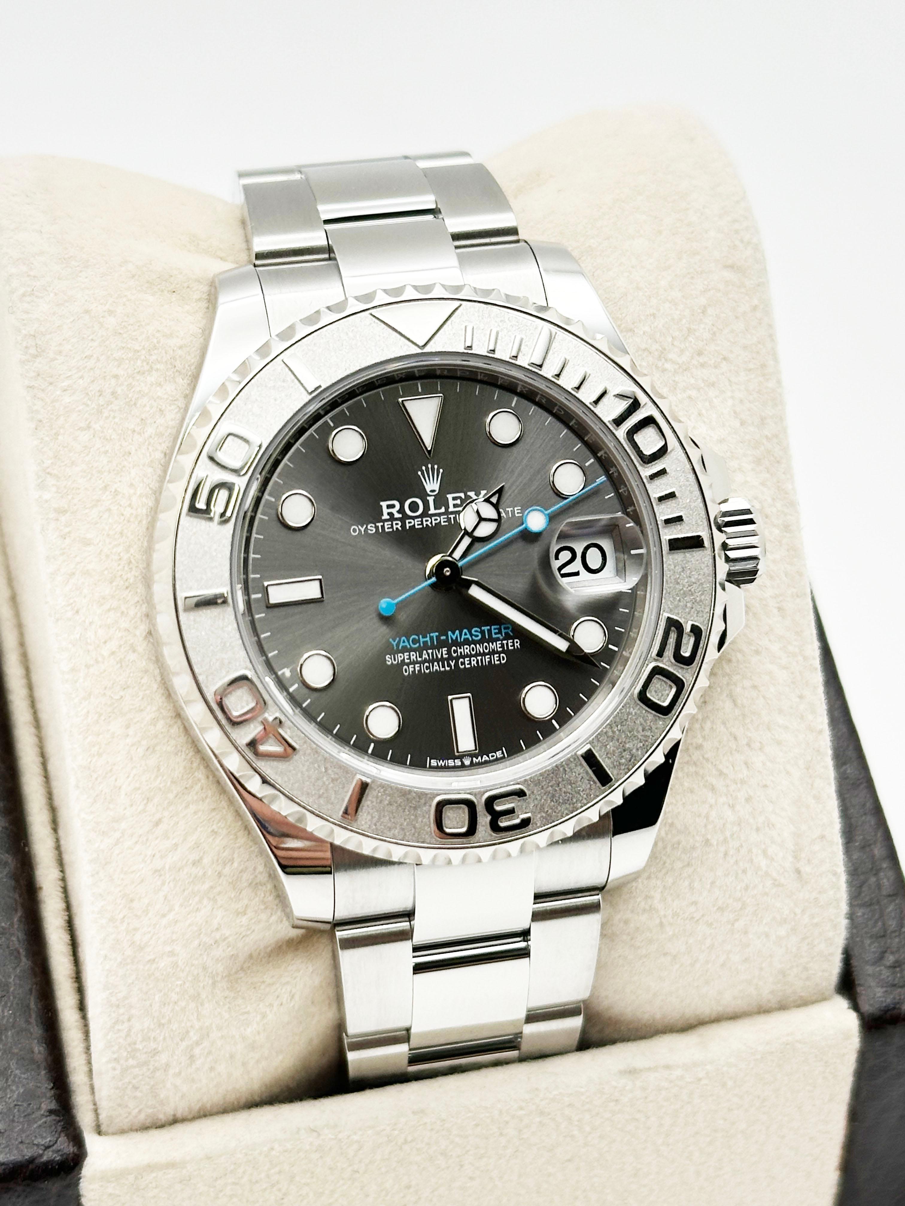 2024 Rolex Yacht Master 268622 Rhodium Dial 37mm Platinum Steel Box Paper In Excellent Condition For Sale In San Diego, CA
