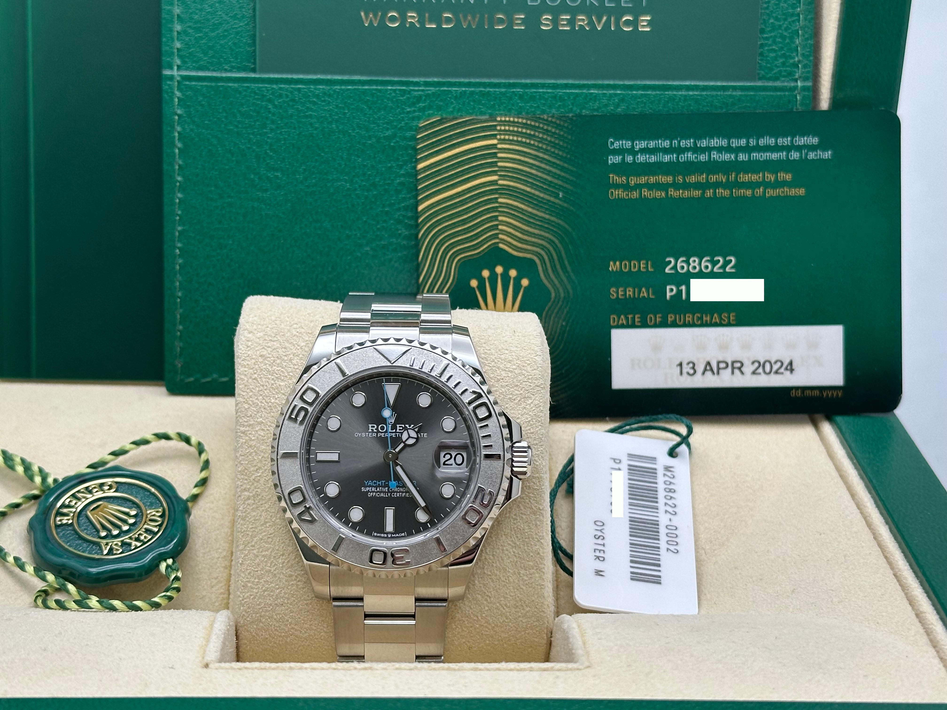 2024 Rolex Yacht Master 268622 Rhodium Dial 37mm Platinum Steel Box Paper For Sale 5